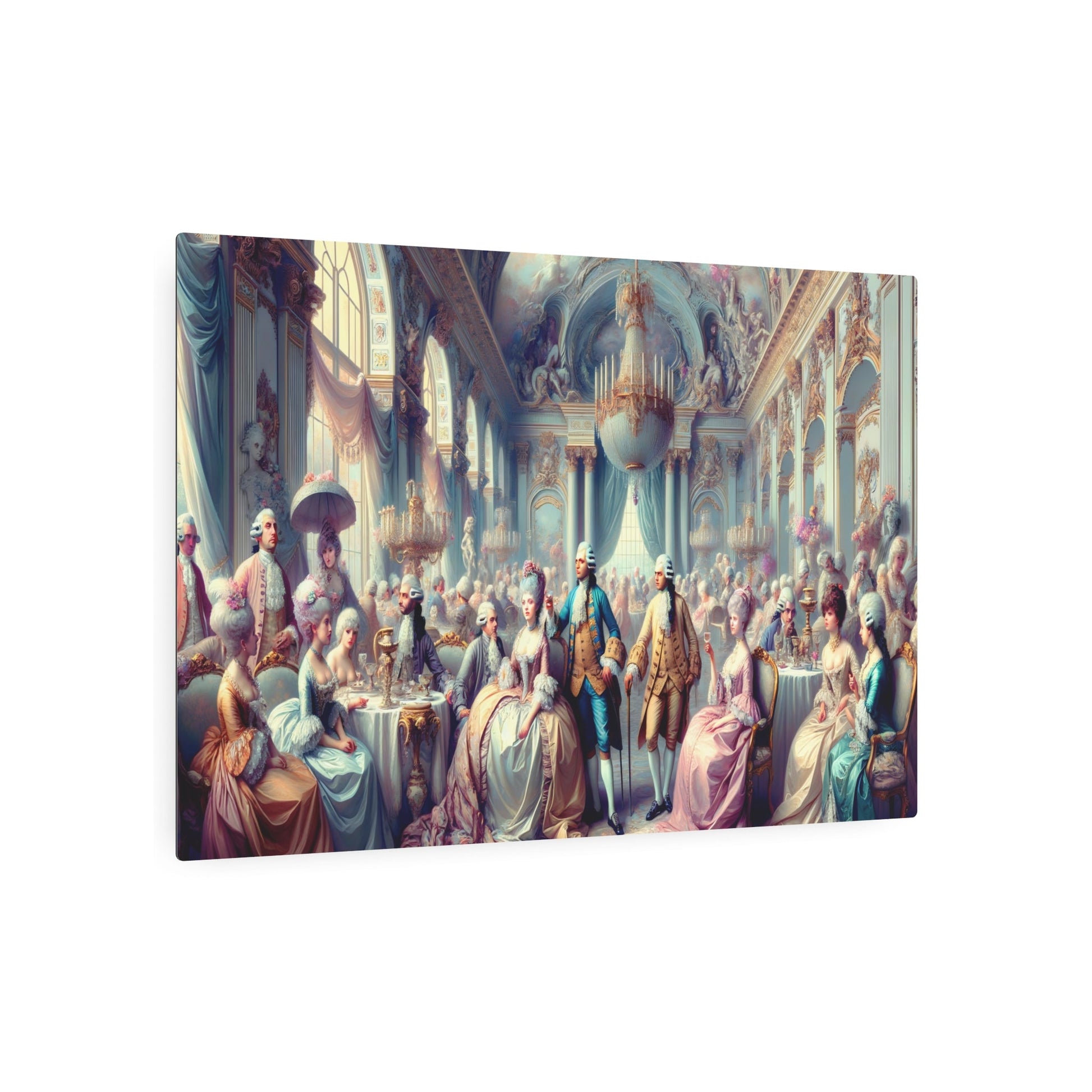 Metal Poster Art | "Rococo Style Artwork - Aristocrats in a Lavishly Decorated Room with Pastel Tones, Intricate Ornamentation and Romantic - Metal Poster Art 36″ x 24″ (Horizontal) 0.12''