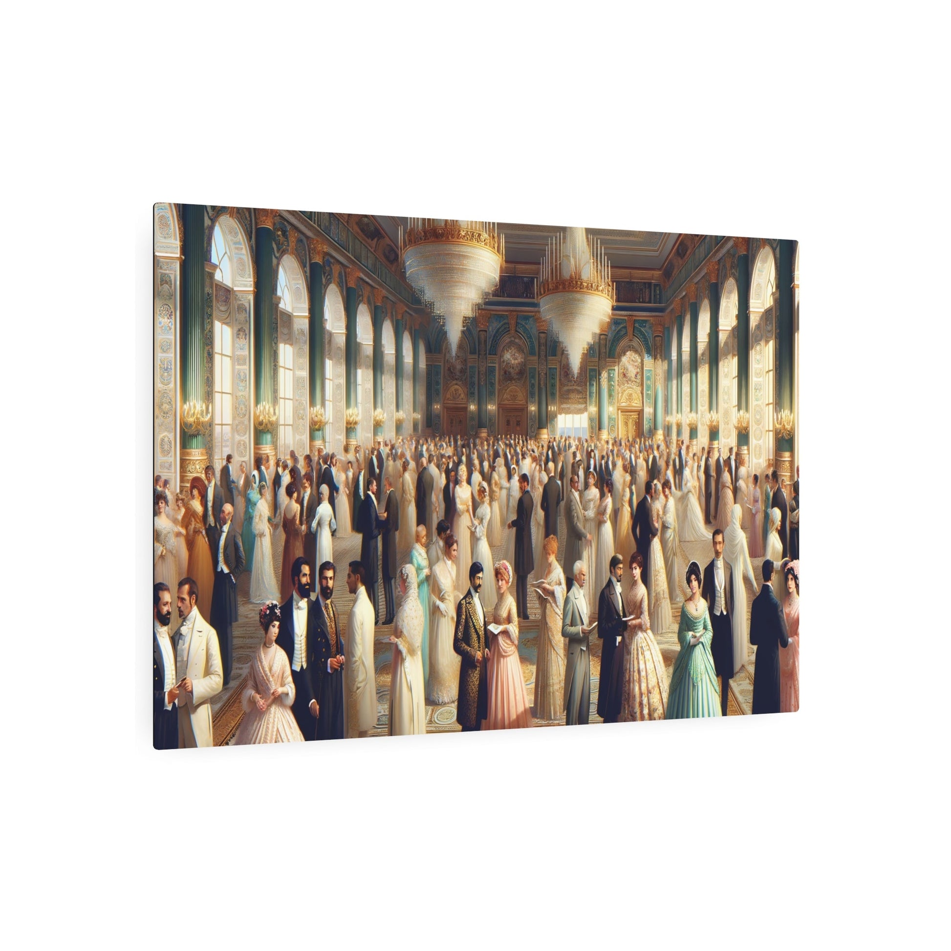 Metal Poster Art | "Luxurious Rococo Art Style Ballroom Scene with Silk Dresses and Detailed Suits - Western Art Styles Collection" - Metal Poster Art 36″ x 24″ (Horizontal) 0.12''