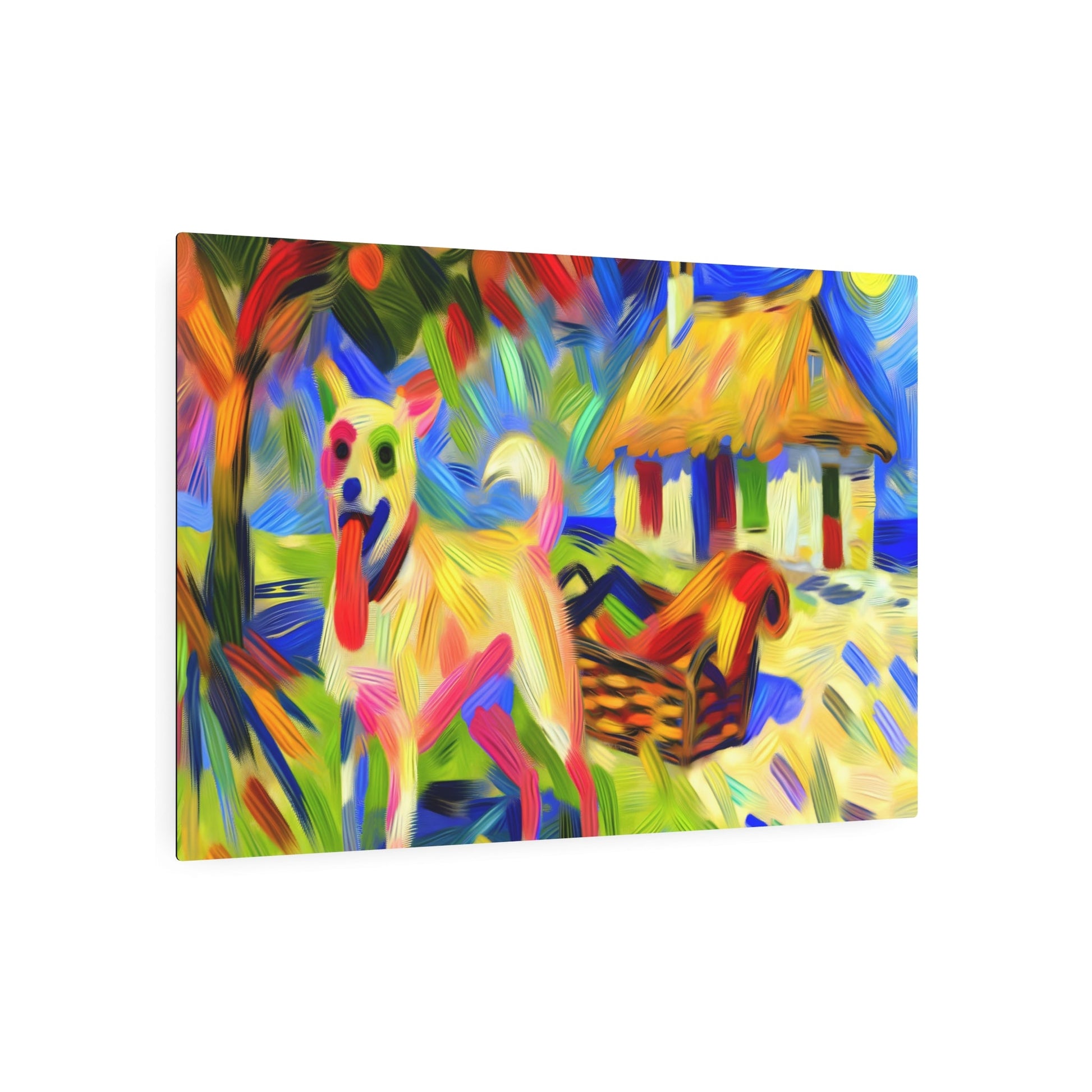 Metal Poster Art | "Post-Impressionist Western Art Style - Lively and Colorful Dog Scene Painting" - Metal Poster Art 36″ x 24″ (Horizontal) 0.12''