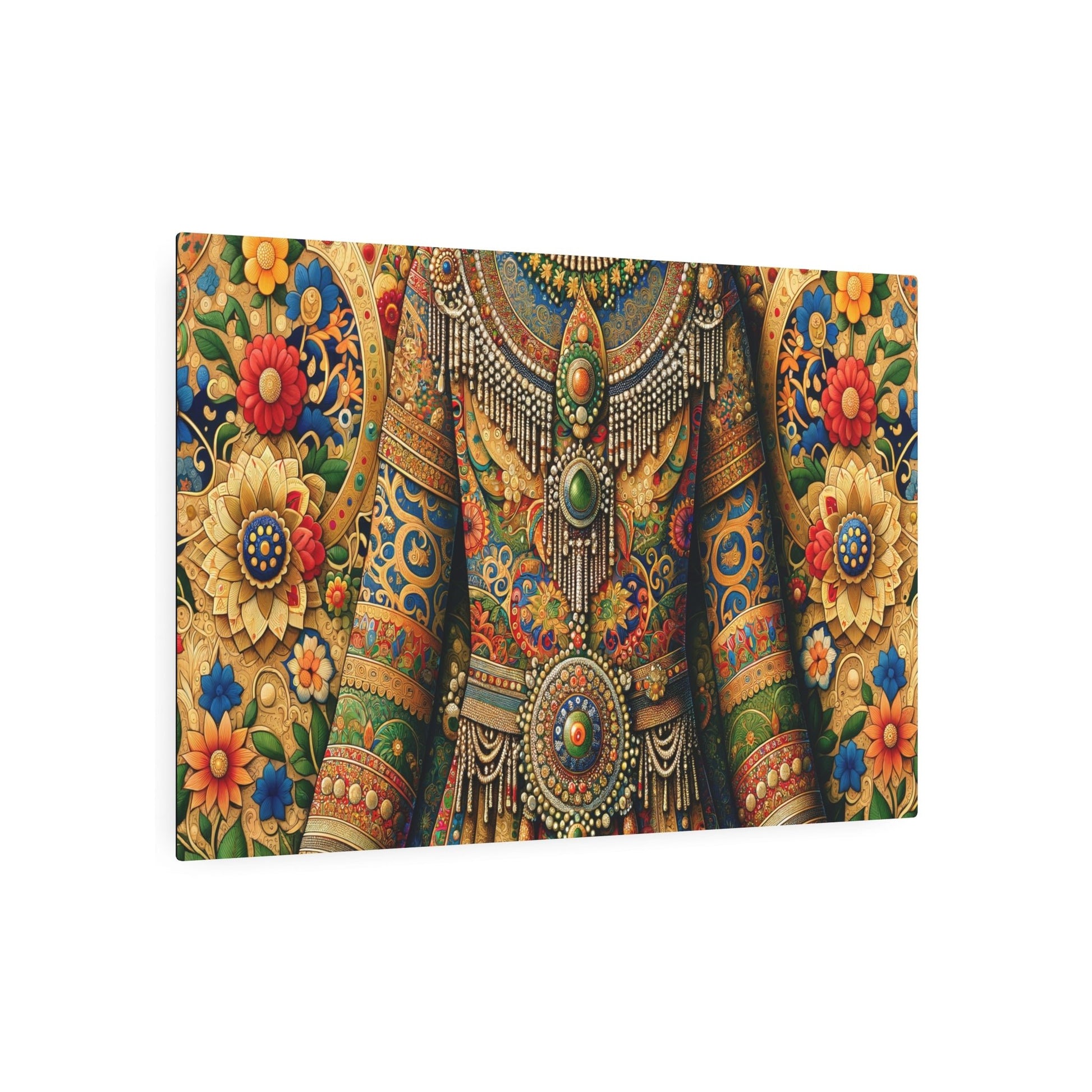 Metal Poster Art | "Mughal Miniature South Asian Art - Vibrant, Detailed Miniature Painting with Intricate Patterns and Ornate Clothing - Non - Western & Global - Metal Poster Art 36″ x 24″ (Horizontal) 0.12''