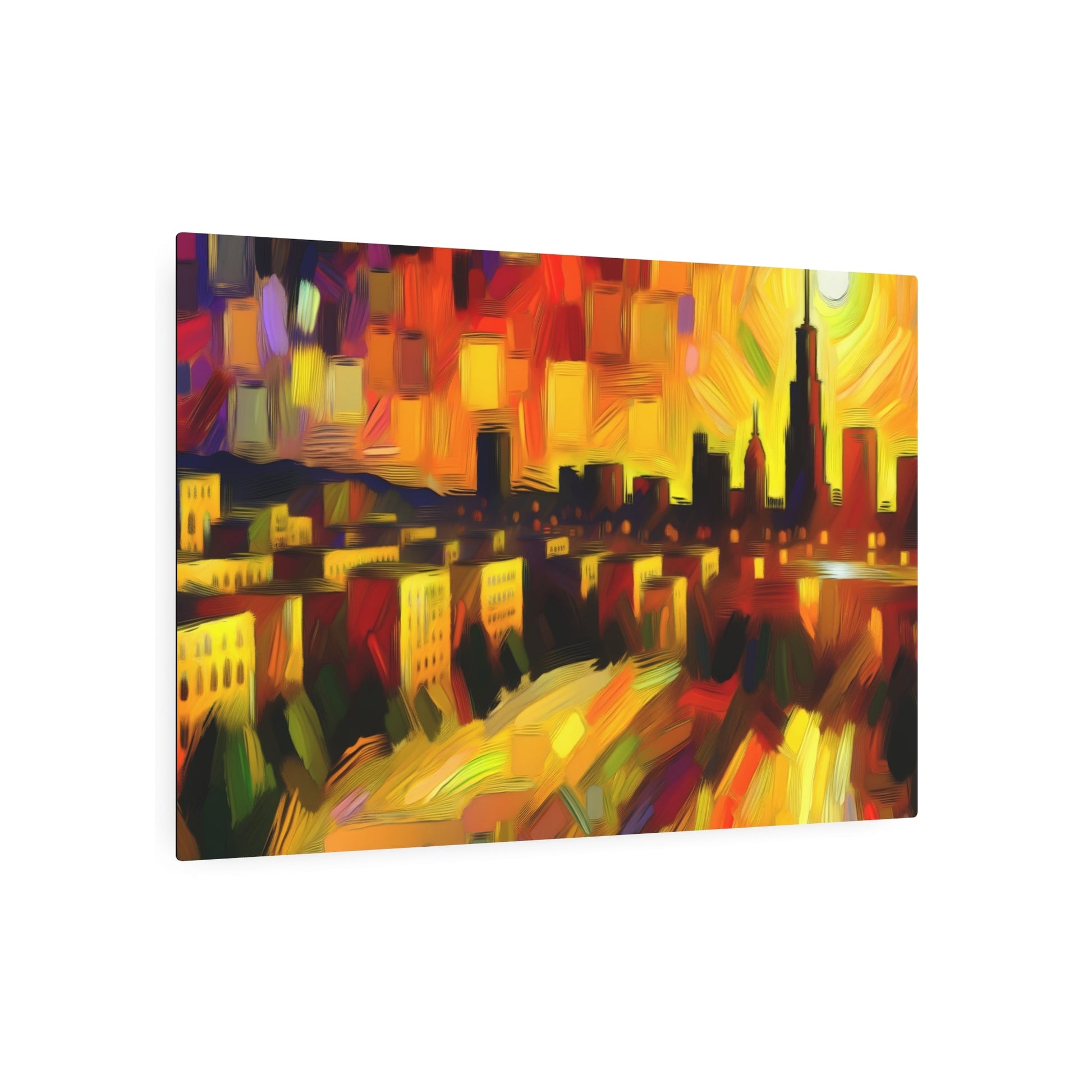 Metal Poster Art | "Expressionist Western Art Style: Emotional Cityscape at Sunset Artwork" - Metal Poster Art 36″ x 24″ (Horizontal) 0.12''