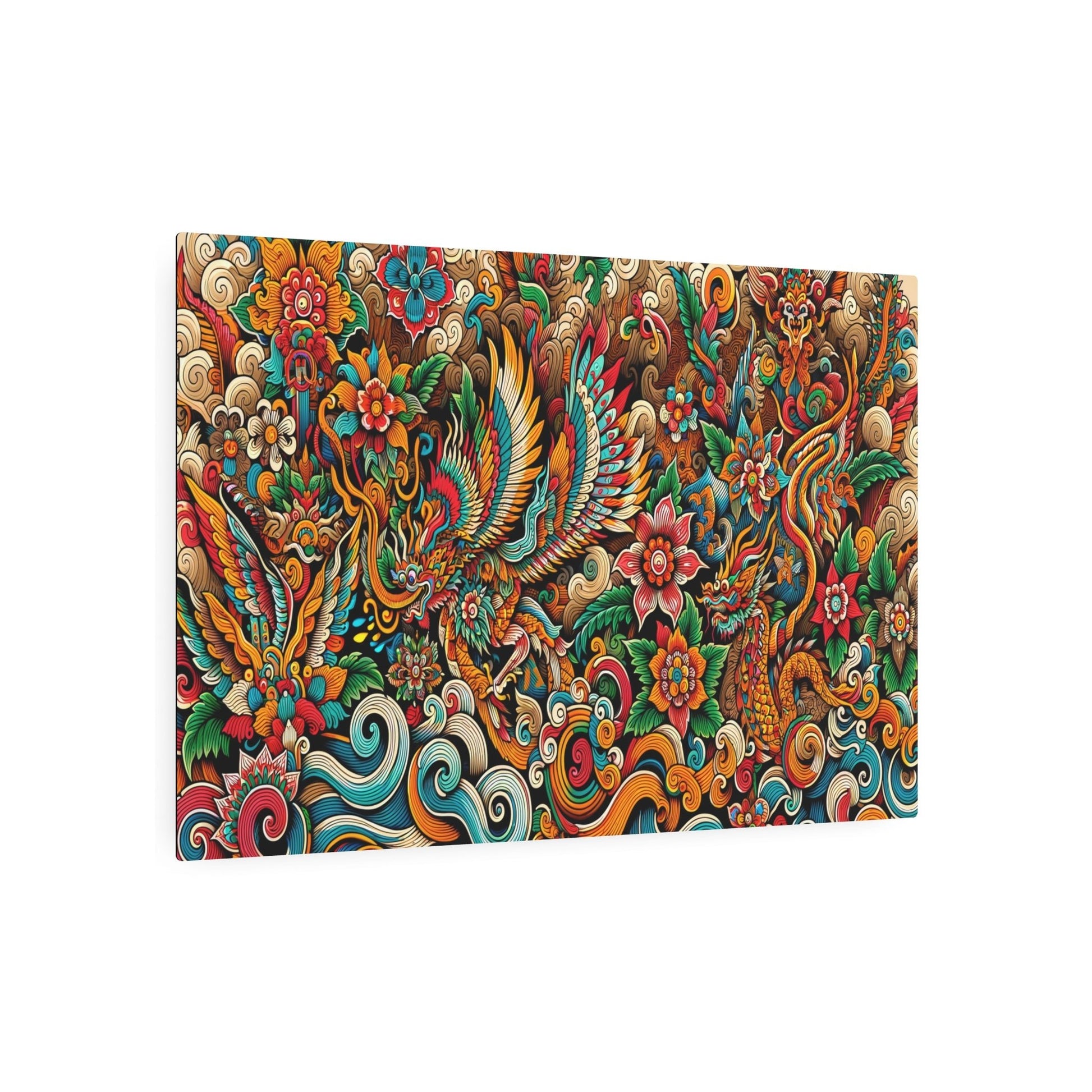 Metal Poster Art | "Authentic Indonesian Batik Art - Colorful and Intricate Design with Traditional Symbols - Non - Western & Global Styles" - Metal Poster Art 36″ x 24″ (Horizontal) 0.12''