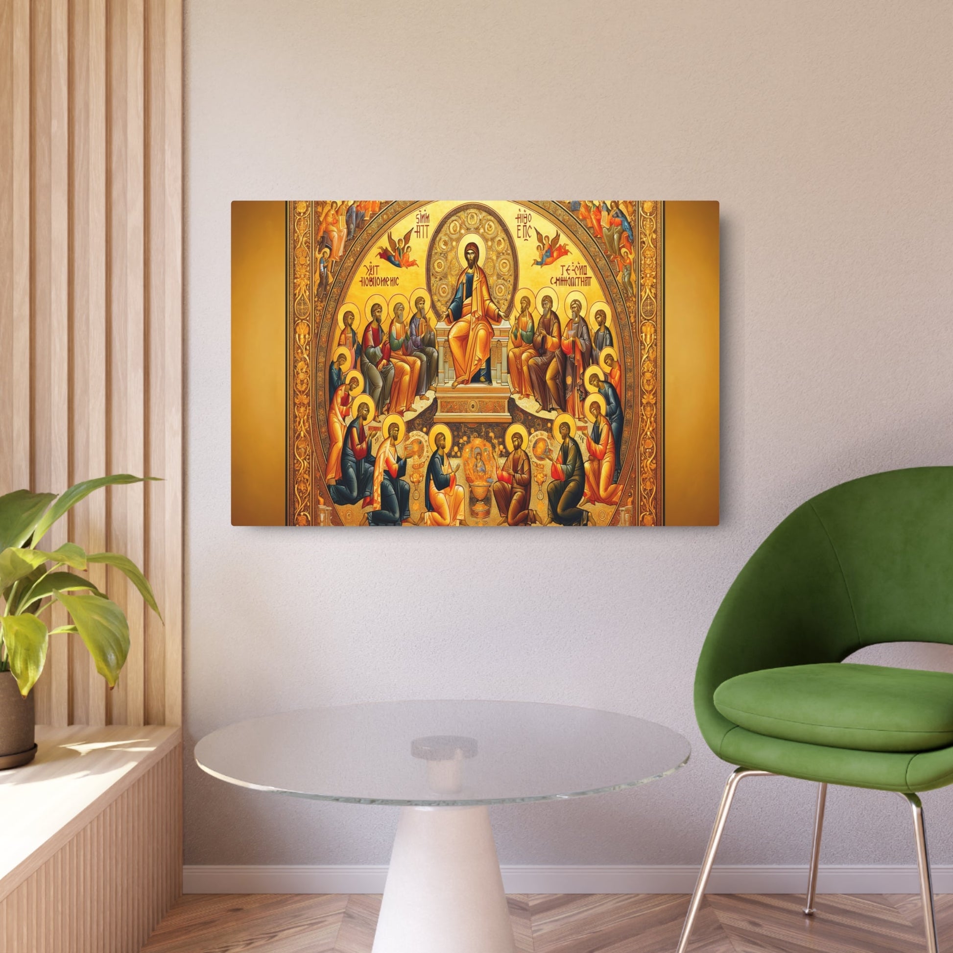 Metal Poster Art | "Byzantine Art Style Masterpiece with Symbolism and Fine Details - Non - Western & Global Styles in Gold and Flat Figures" - Metal Poster Art 36″ x 24″ (Horizontal) 0.12''