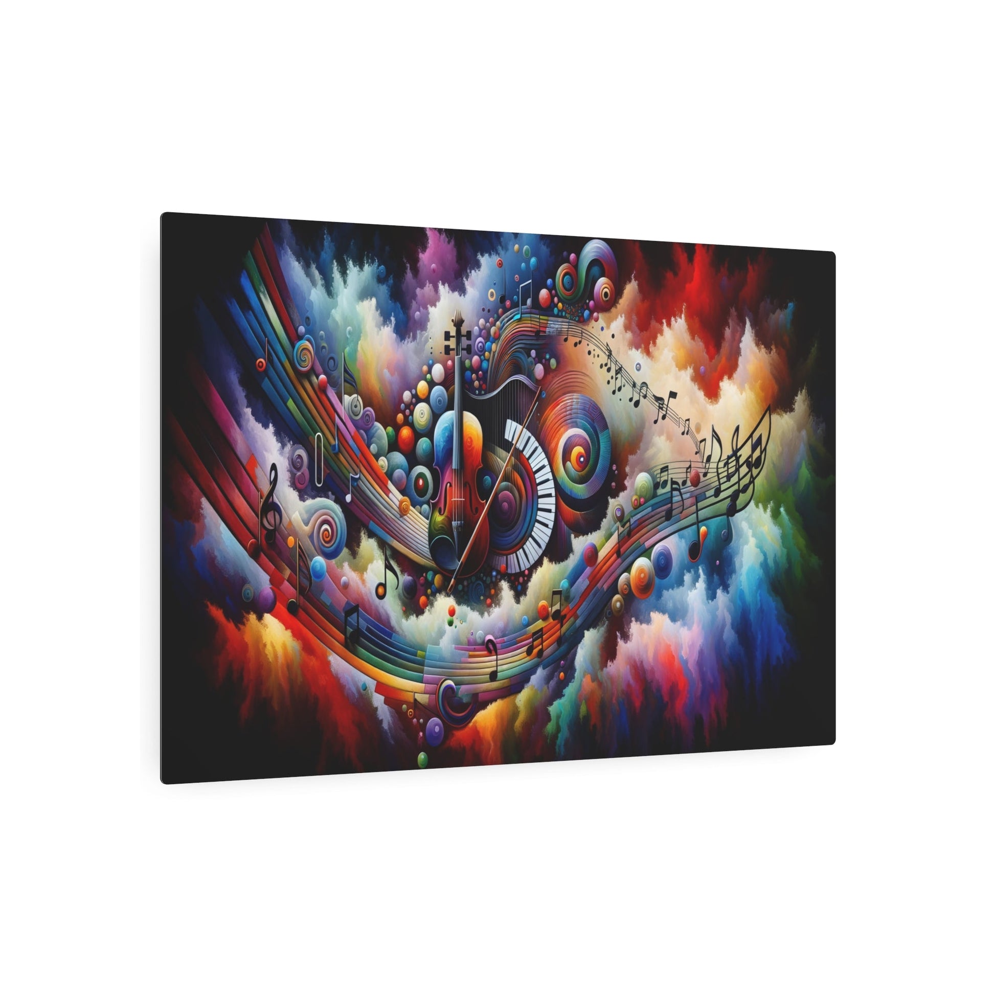 Metal Poster Art | "Modern & Contemporary Digital Art: Harmonious Fusion of Music and Kaleidoscopic Colors - Musical Instruments, Notes & Sound Waves Imagery" - Metal Poster Art 36″ x 24″ (Horizontal) 0.12''