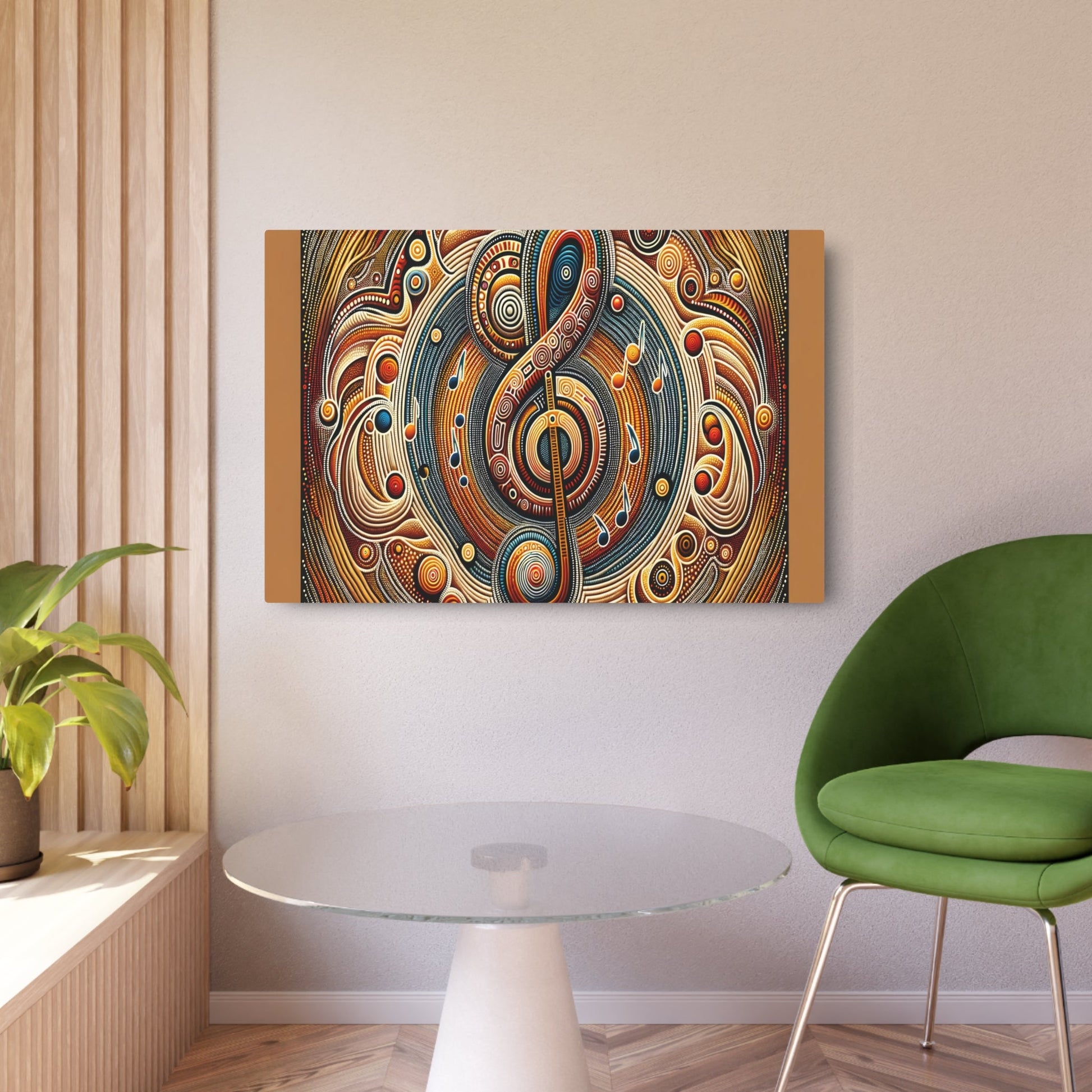 Metal Poster Art | "Australian Aboriginal Art Style Music & Art Elements Image - Non - Western Global Styles in Aboriginal Art (Australian)" - Metal Poster Art 36″ x 24″ (Horizontal) 0.12''