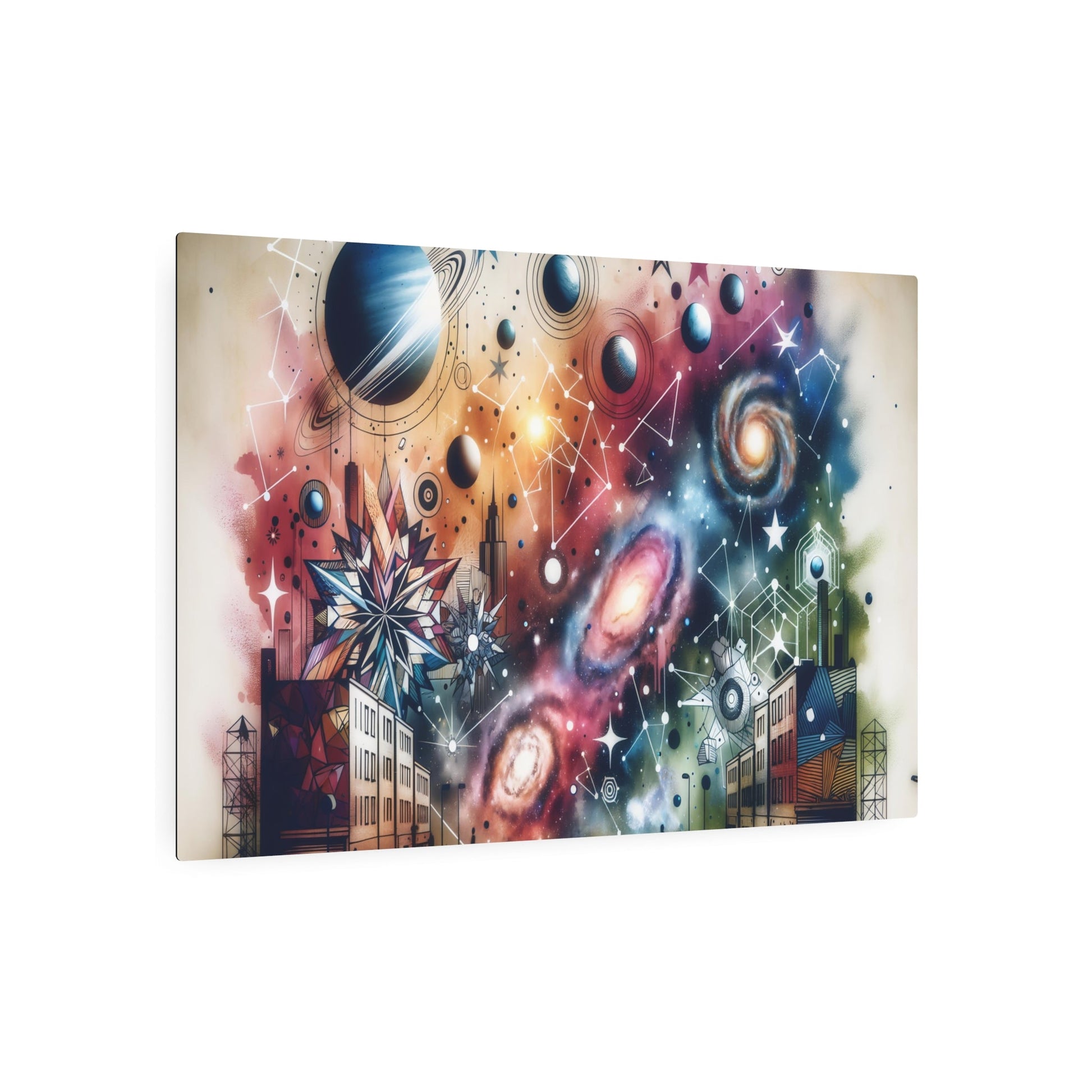 Metal Poster Art | "Modern & Contemporary Street Art - Celestial Bodies Inspired Design Featuring Stars, Planets, Nebulae and Galaxies" - Metal Poster Art 36″ x 24″ (Horizontal) 0.12''