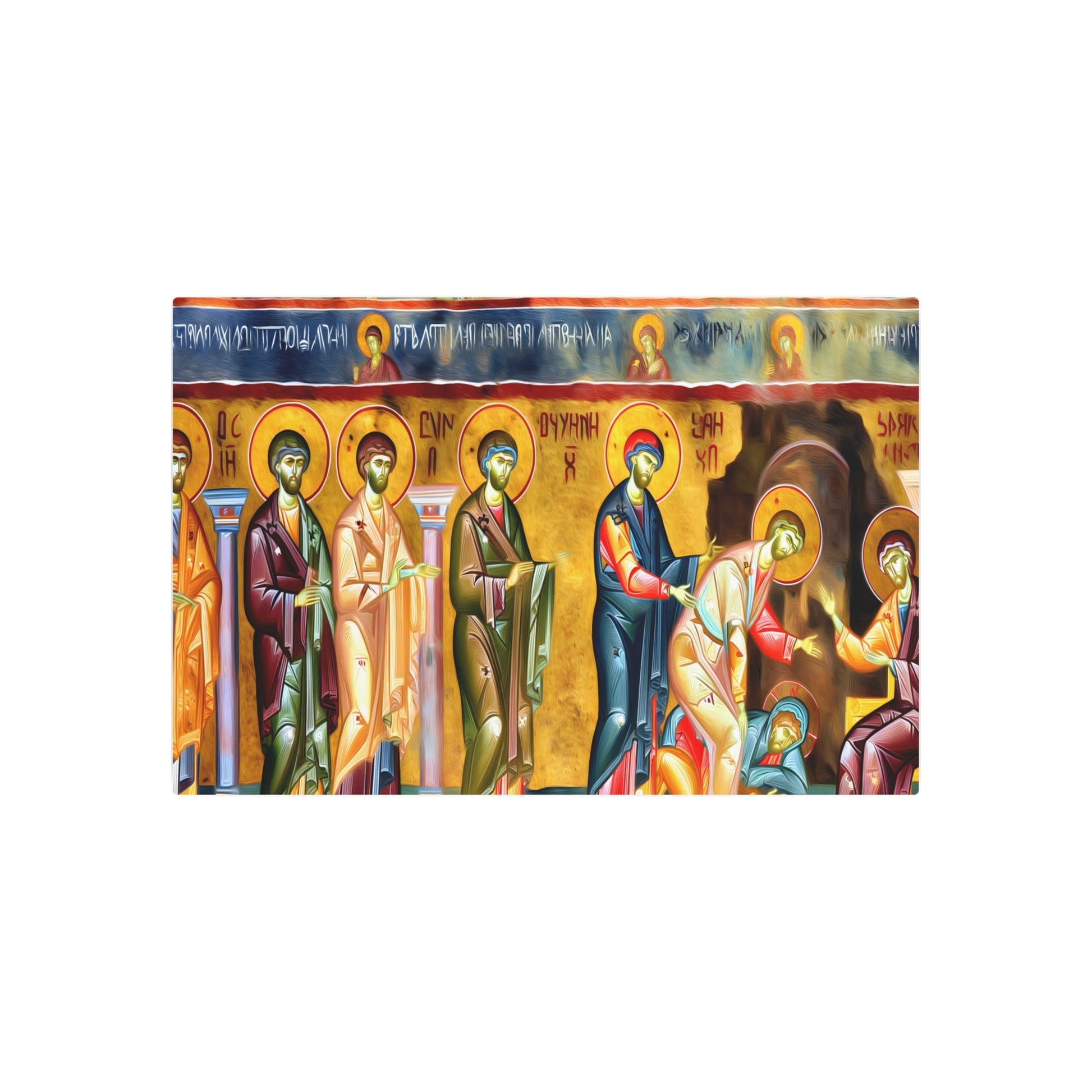 Metal Poster Art | "Prominent Byzantine Art Style Detailed Image: Non-Western & Global Styles Featuring Flat Frontal Figures, Use of Gold, Elaborate Background - Metal Poster Art 36″ x 24″ (Horizontal) 0.12''