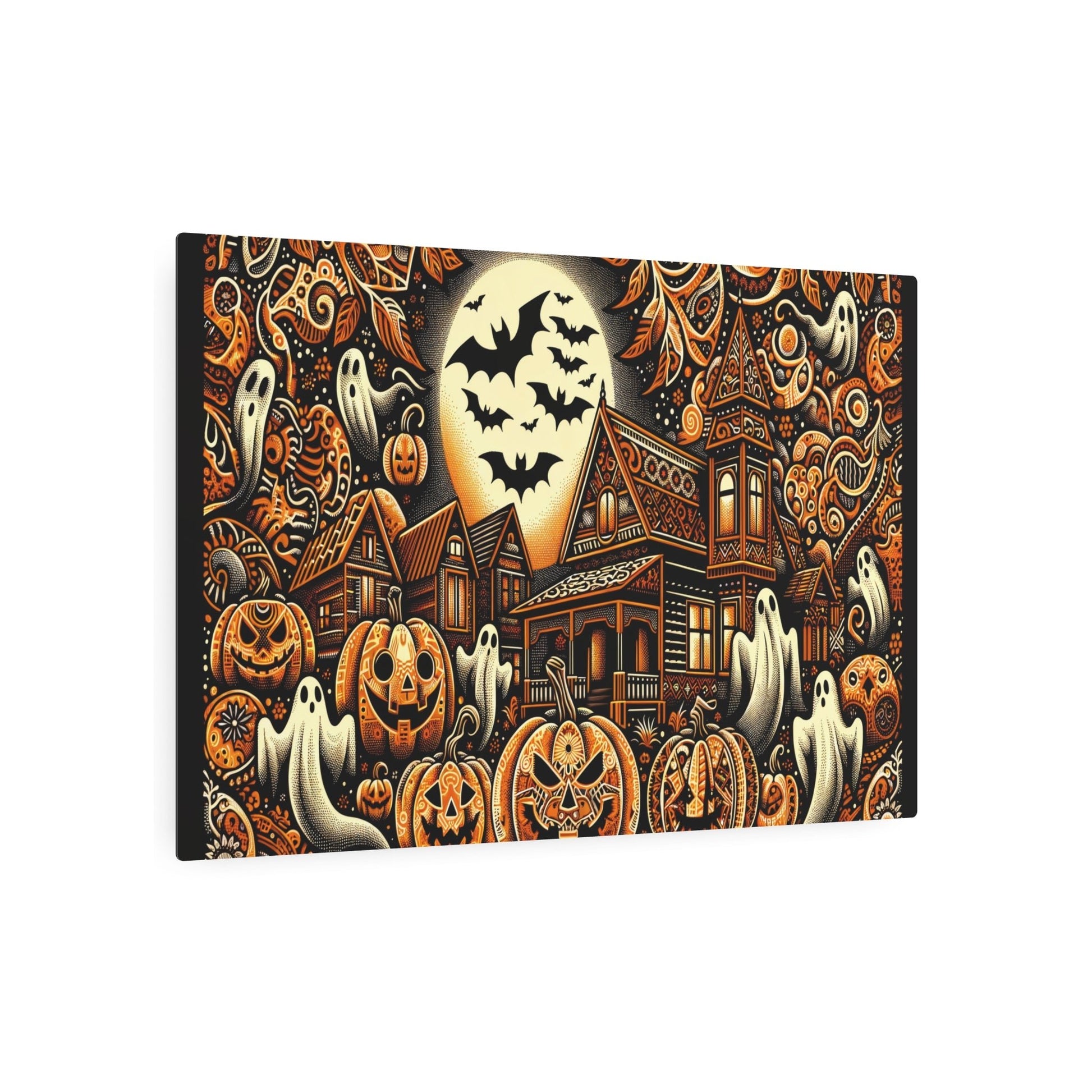 Metal Poster Art | "Indonesian Batik - Style Halloween Inspired Spooky Artwork - Non - Western & Global Styles" - Metal Poster Art 36″ x 24″ (Horizontal) 0.12''