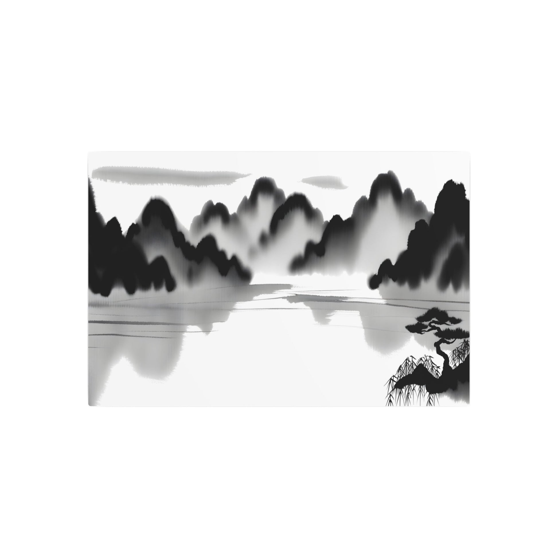 Metal Poster Art | "Traditional Sumi-e Japanese Ink Wash Artwork - Authentic Asian Art Styles in Monochromatic Tones" - Metal Poster Art 36″ x 24″ (Horizontal) 0.12''