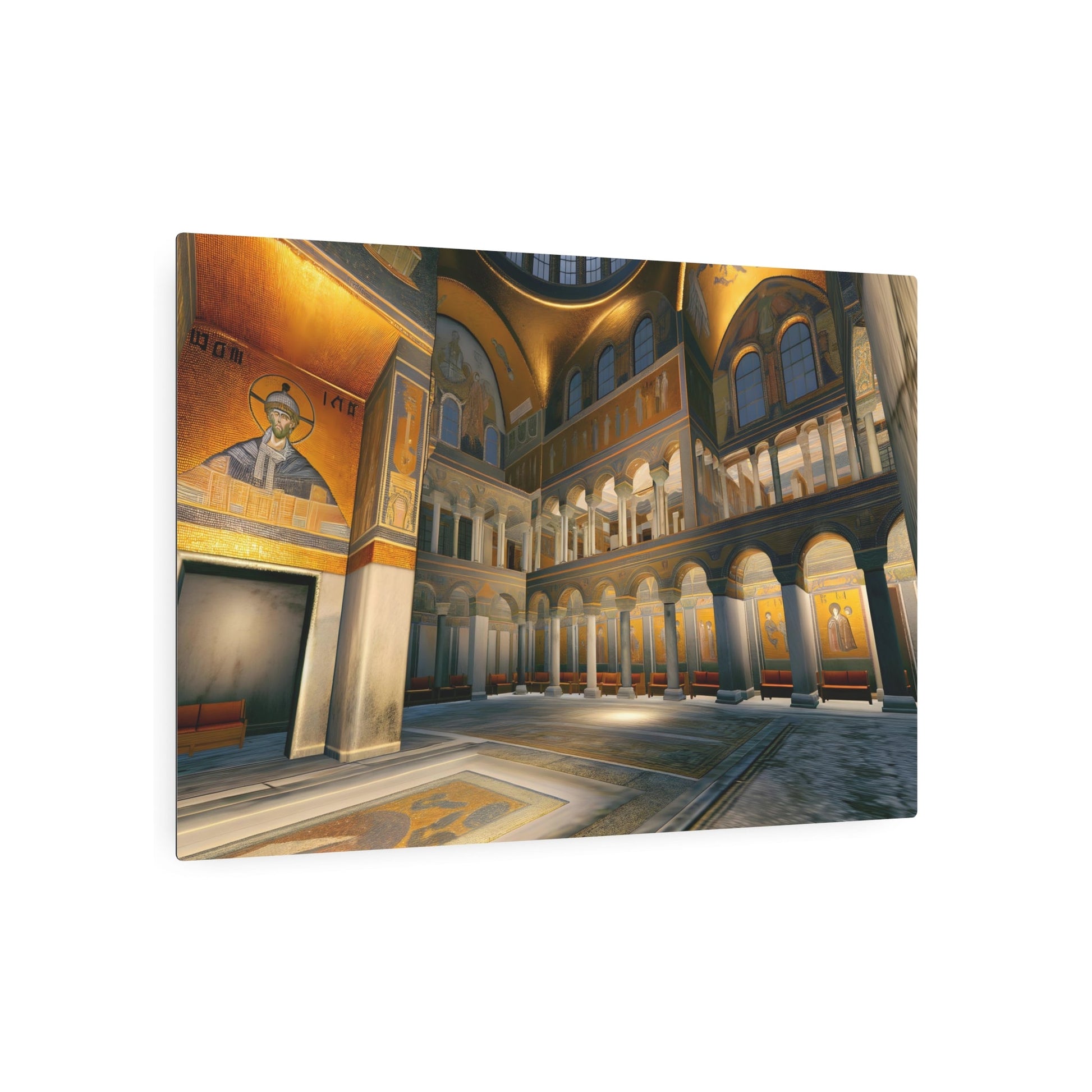 Metal Poster Art | "Byzantine Art Print - Grand Royal Court of Byzantine Empire with Elaborate Gold Details, Intricate Mosaics and Architectural Features - Metal Poster Art 36″ x 24″ (Horizontal) 0.12''