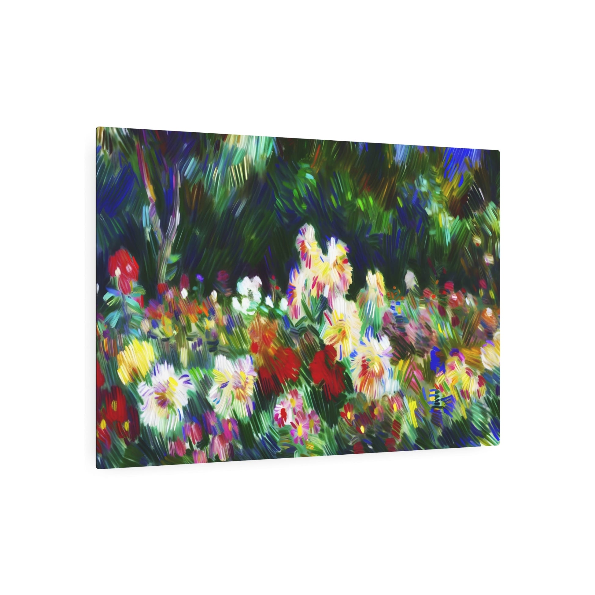 Metal Poster Art | "Post-Impressionistic Vibrant Garden Painting - Blooming Flowers Artwork in Western Art Styles Category" - Metal Poster Art 36″ x 24″ (Horizontal) 0.12''