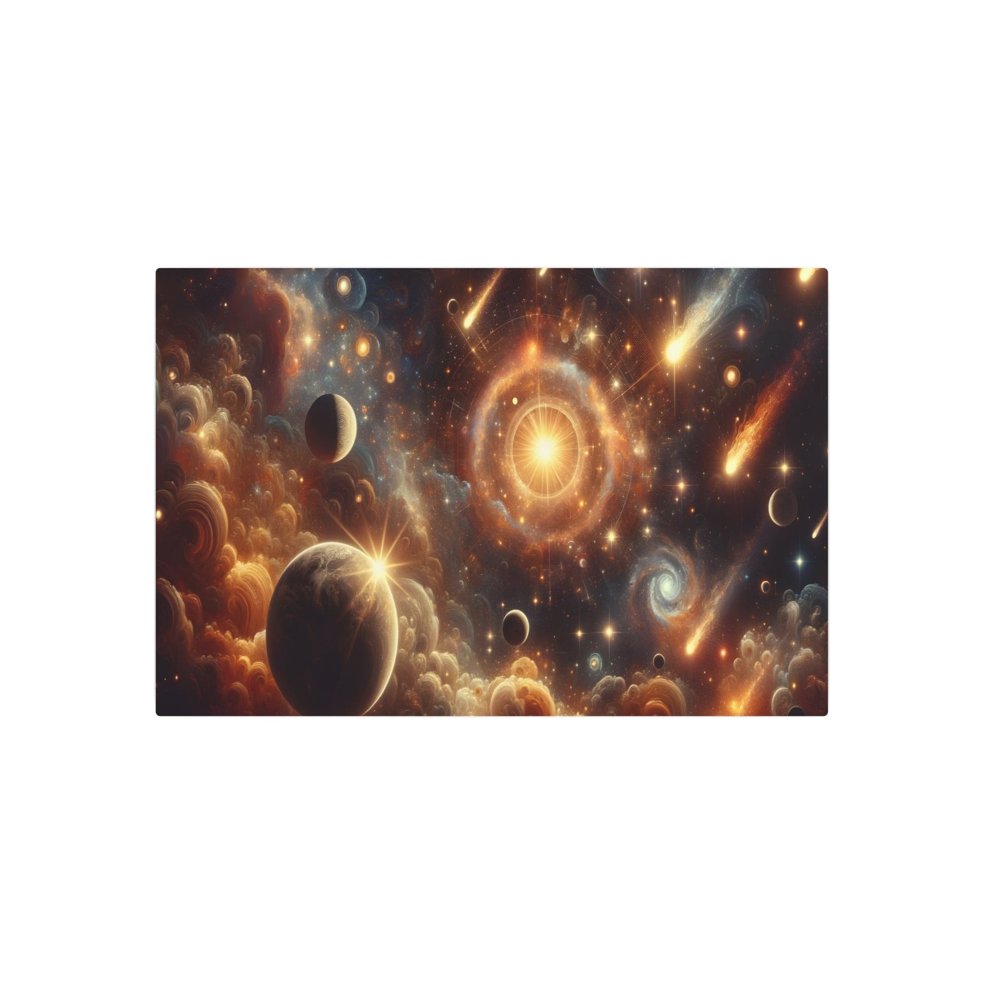 Metal Poster Art | "Baroque Western Art Style Image - Celestial Bodies, Stars, Planets and Comets Graphic Design" - Metal Poster Art 36″ x 24″ (Horizontal) 0.12''