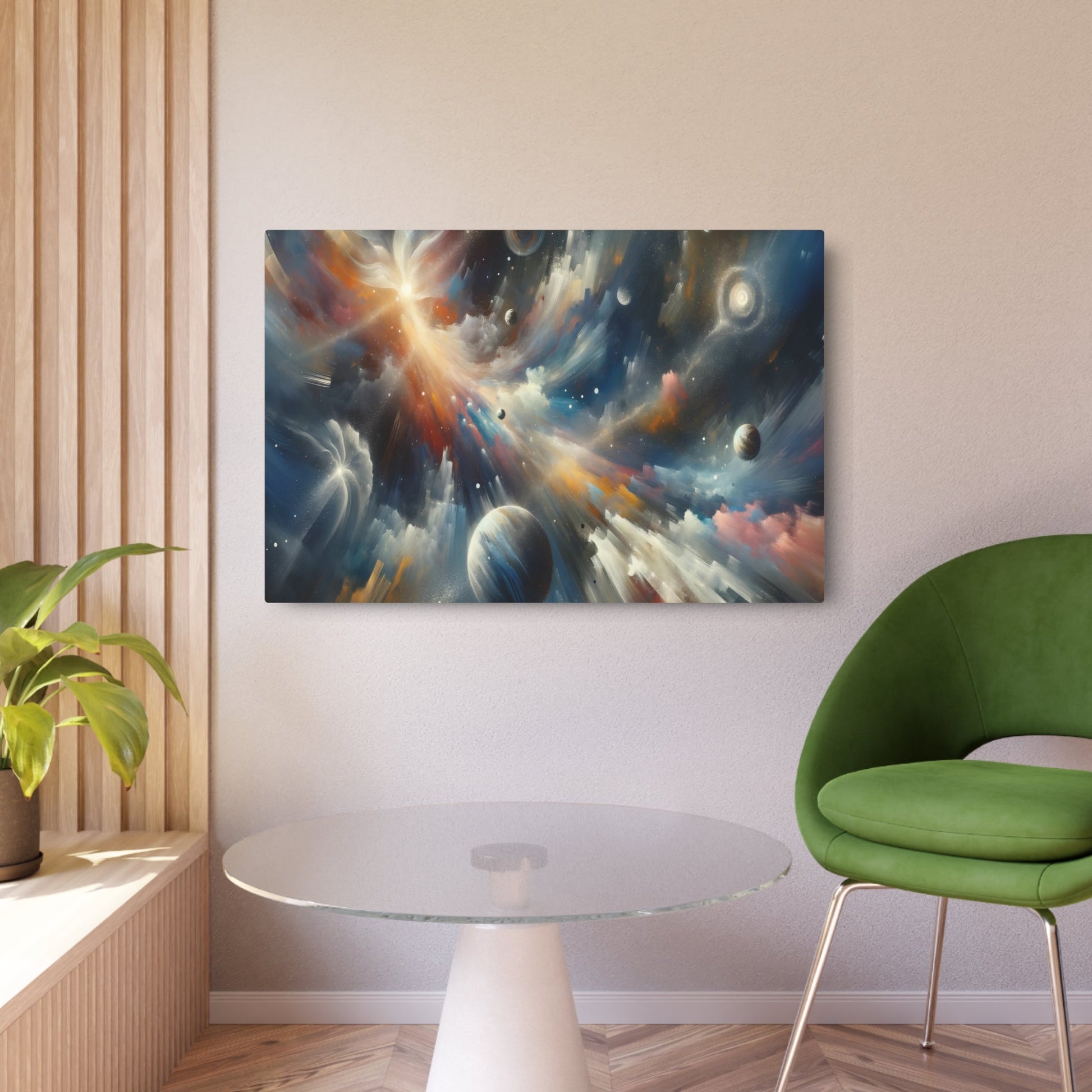 Metal Poster Art | "Abstract Expressionism Artwork: Celestial Bodies Inspired Modern & Contemporary Canvas - Stars, Galaxies, Planets and Comets Theme" - Metal Poster Art 36″ x 24″ (Horizontal) 0.12''