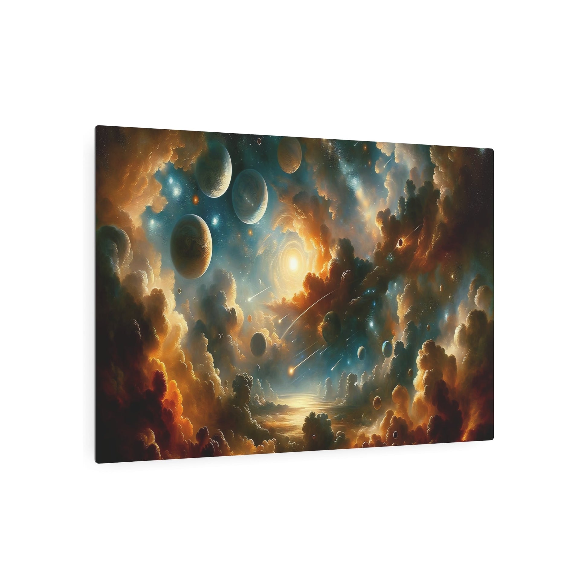 Metal Poster Art | "Baroque Art Style Celestial Body Theme: Expansive Starry Sky, Glorious Planets Depiction - Western Art Styles Comets, - Metal Poster Art 36″ x 24″ (Horizontal) 0.12''