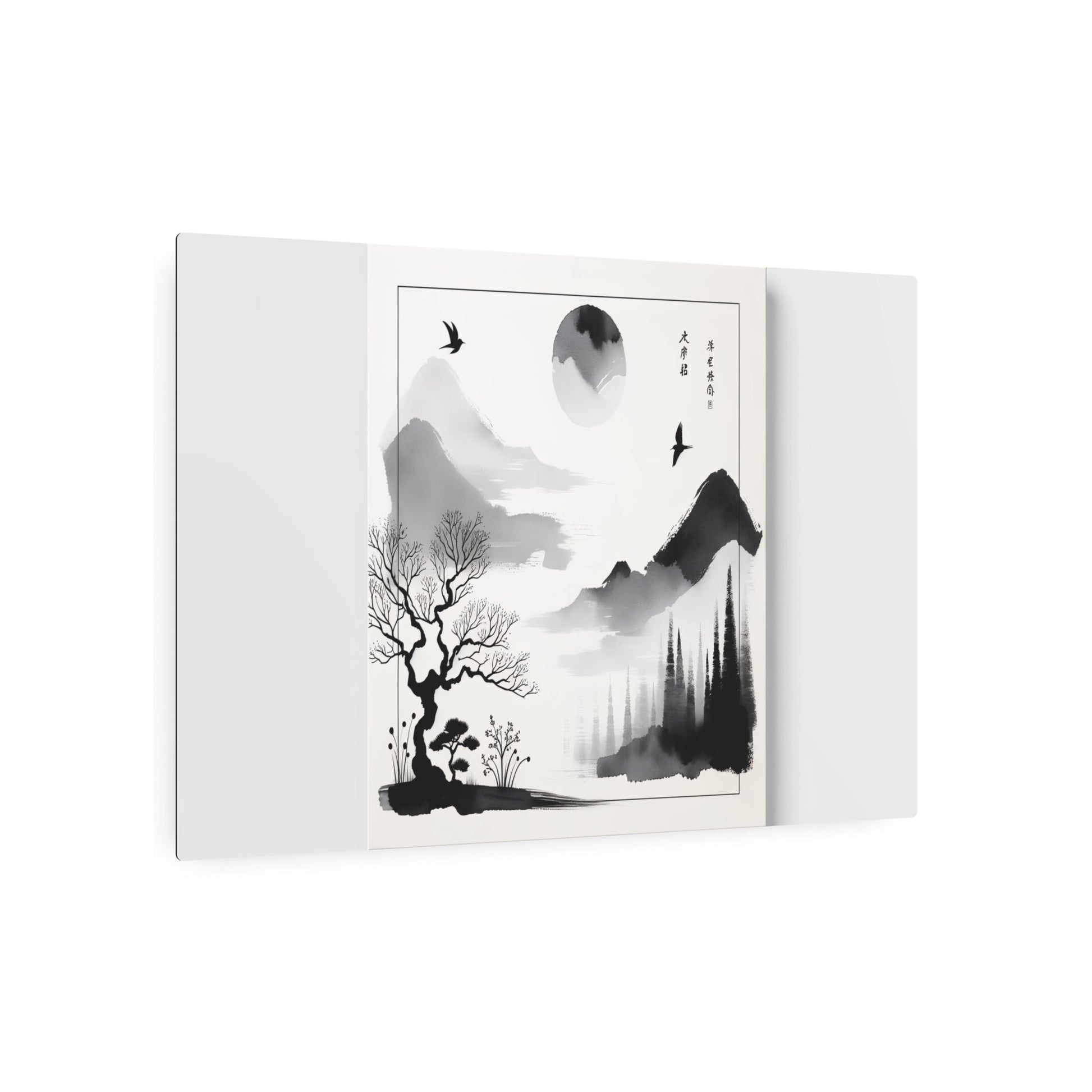 Metal Poster Art | "Traditional Sumi - e Japanese Ink Wash Art - Asian Art Styles Emphasizing Balance between Nature and Emptiness" - Metal Poster Art 36″ x 24″ (Horizontal) 0.12''