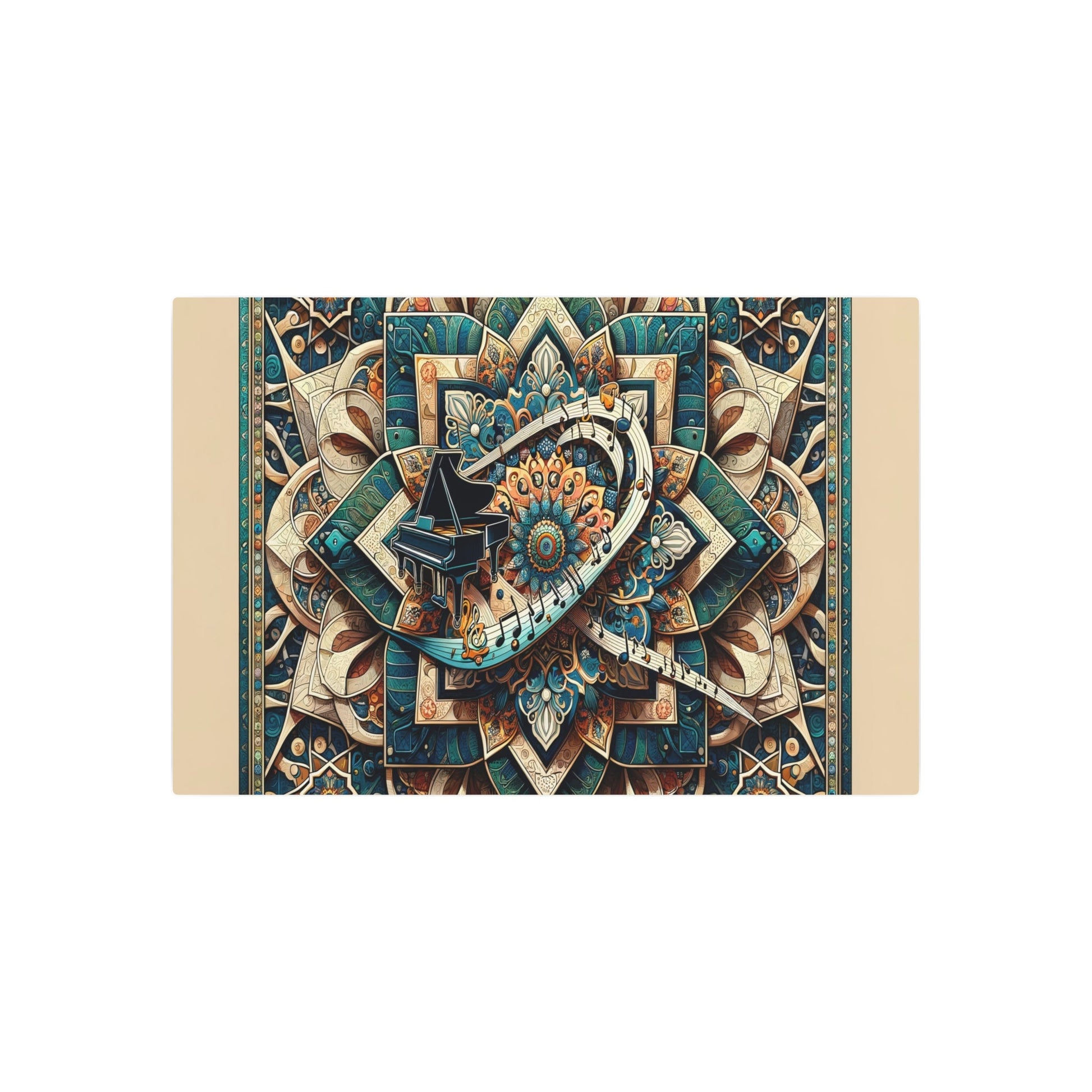 Metal Poster Art | "Intricate Islamic Geometric Artwork: Fusion of Music & Art Elements - Non - Western Global Style" - Metal Poster Art 36″ x 24″ (Horizontal) 0.12''