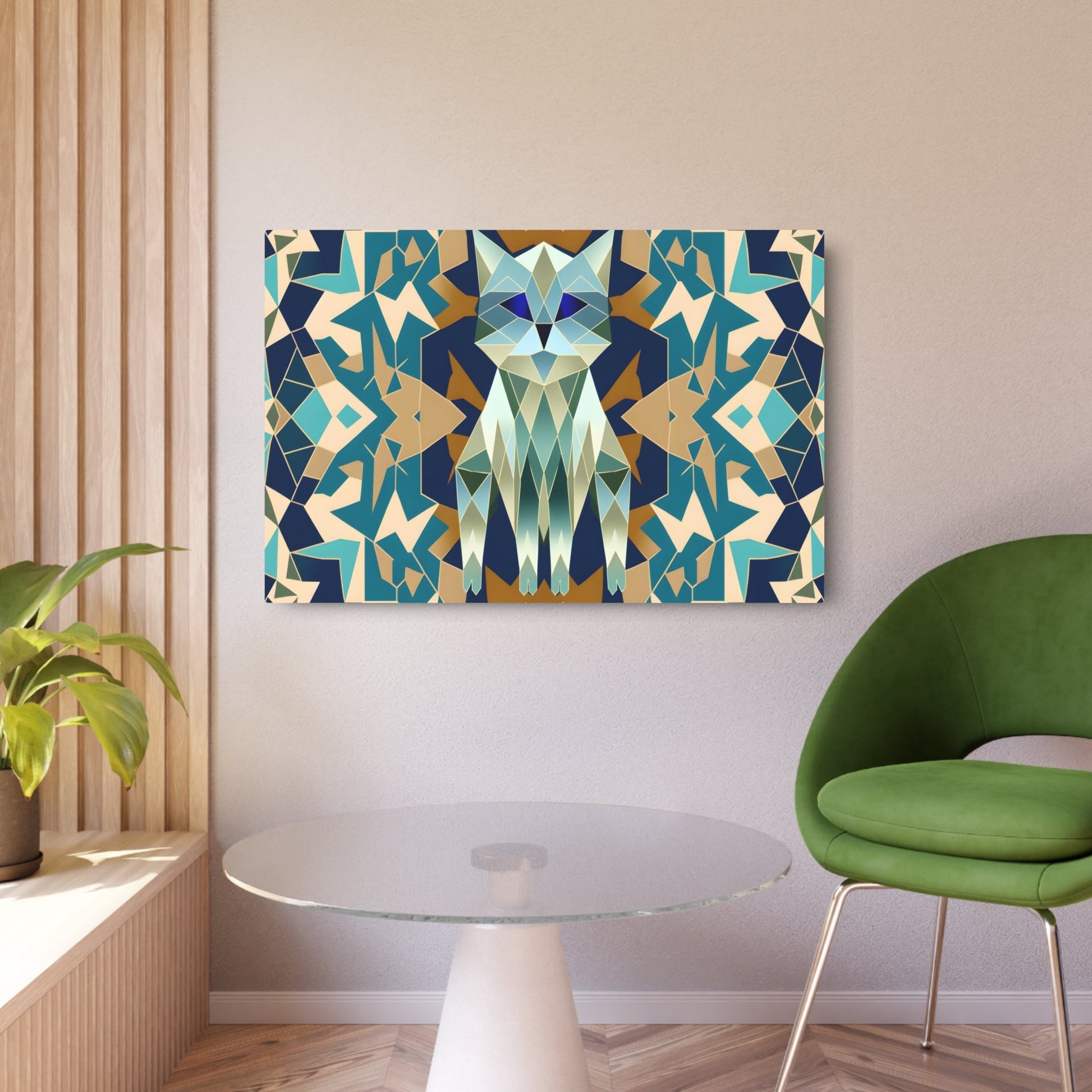 Metal Poster Art | "Islamic Geometric Patterns Art Piece Featuring Cat Theme - Unique Non-Western & Global Styles Decor" - Metal Poster Art 36″ x 24″ (Horizontal) 0.12''