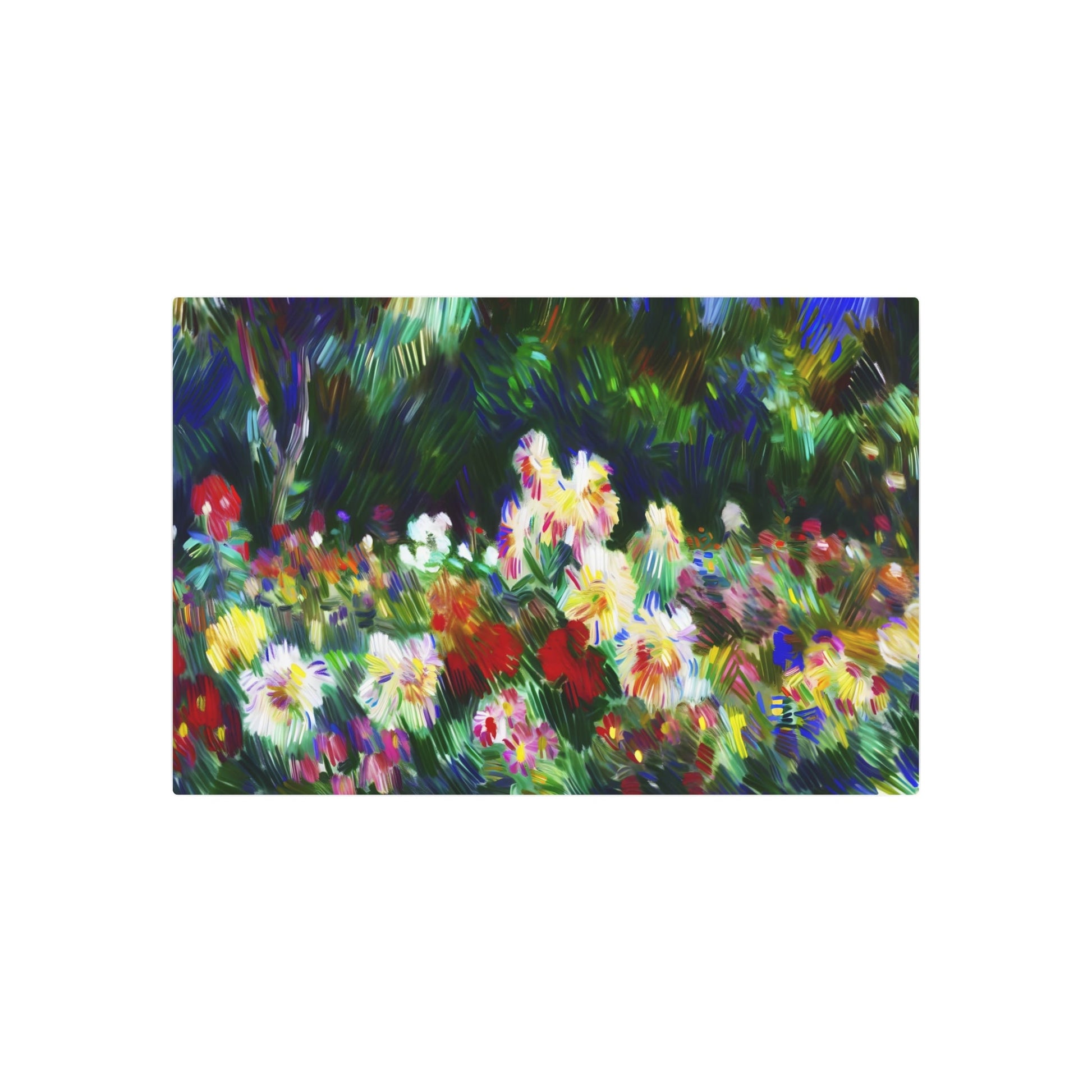 Metal Poster Art | "Post-Impressionistic Vibrant Garden Painting - Blooming Flowers Artwork in Western Art Styles Category" - Metal Poster Art 36″ x 24″ (Horizontal) 0.12''