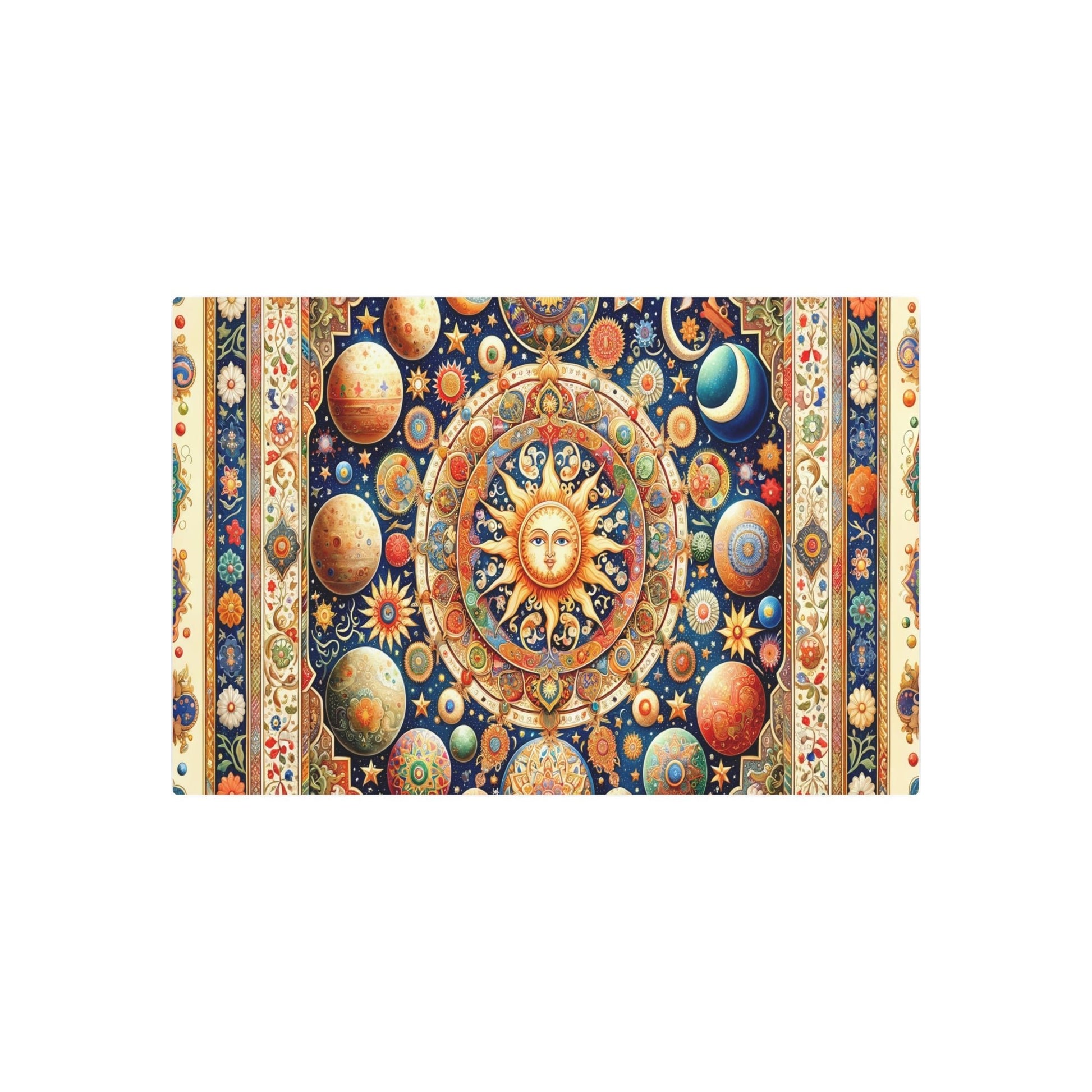 Metal Poster Art | "South Asian Mughal Miniature Artwork Depicting Vibrant Celestial Bodies - Non - Western & Global Styles Art" - Metal Poster Art 36″ x 24″ (Horizontal) 0.12''