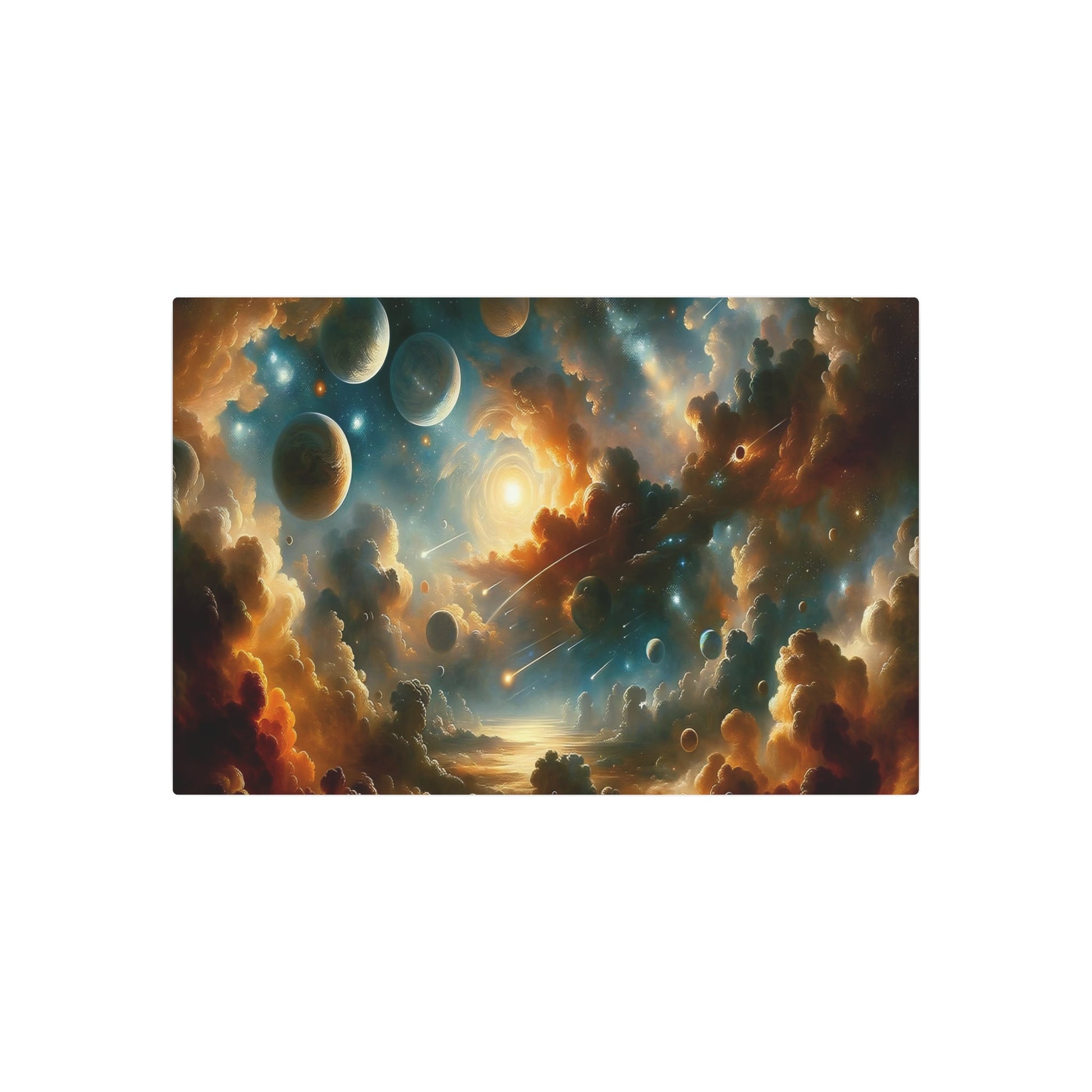 Metal Poster Art | "Baroque Art Style Celestial Body Theme: Expansive Starry Sky, Glorious Planets Depiction - Western Art Styles Comets, - Metal Poster Art 36″ x 24″ (Horizontal) 0.12''