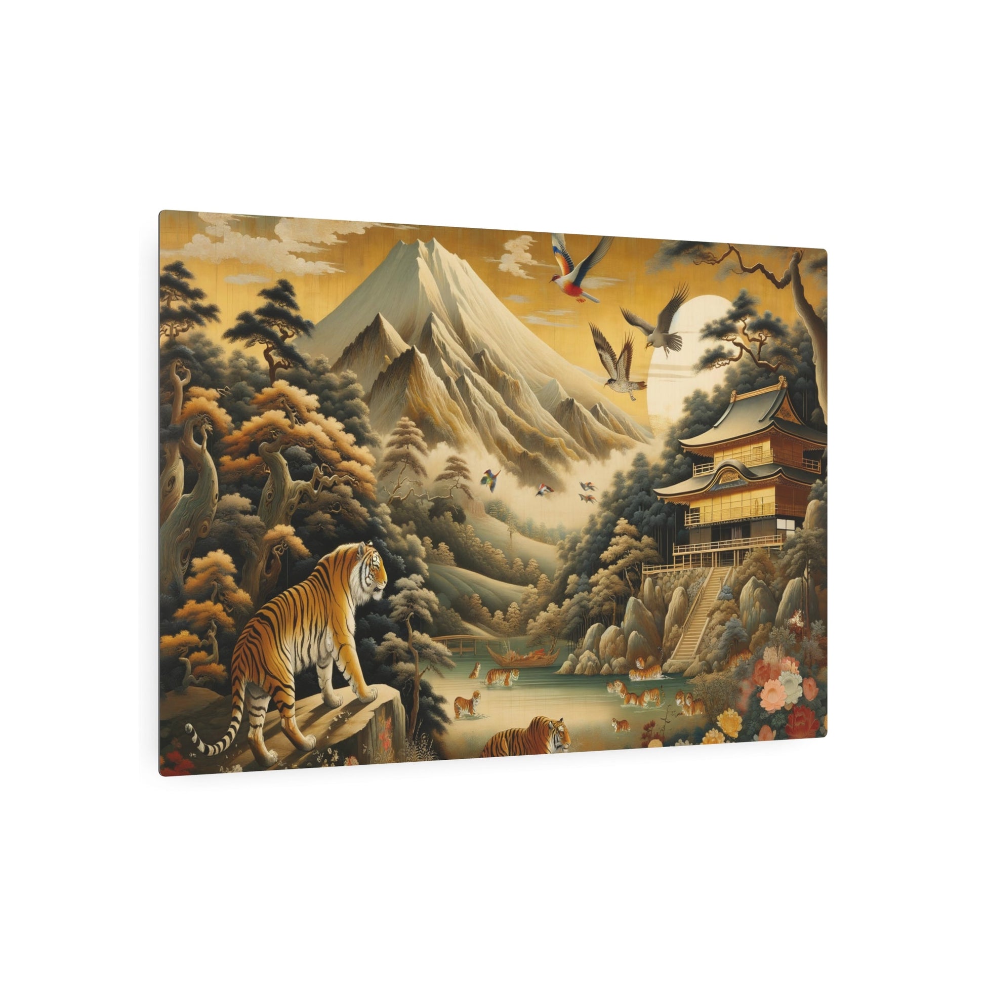 Metal Poster Art | "Kano School - Inspired Large - Scale Artwork with Bold Brush Strokes and Gold Leaf - Dalle - 3 Japanese Style Nature Depictions - Metal Poster Art 36″ x 24″ (Horizontal) 0.12''