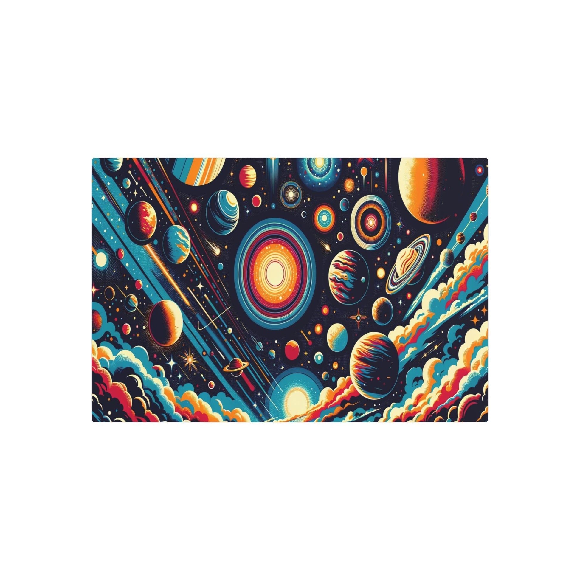 Metal Poster Art | "Pop Art Style Celestial Bodies & Outer Space Image - Vibrant Modern Contemporary Wall Art" - Metal Poster Art 36″ x 24″ (Horizontal) 0.12''