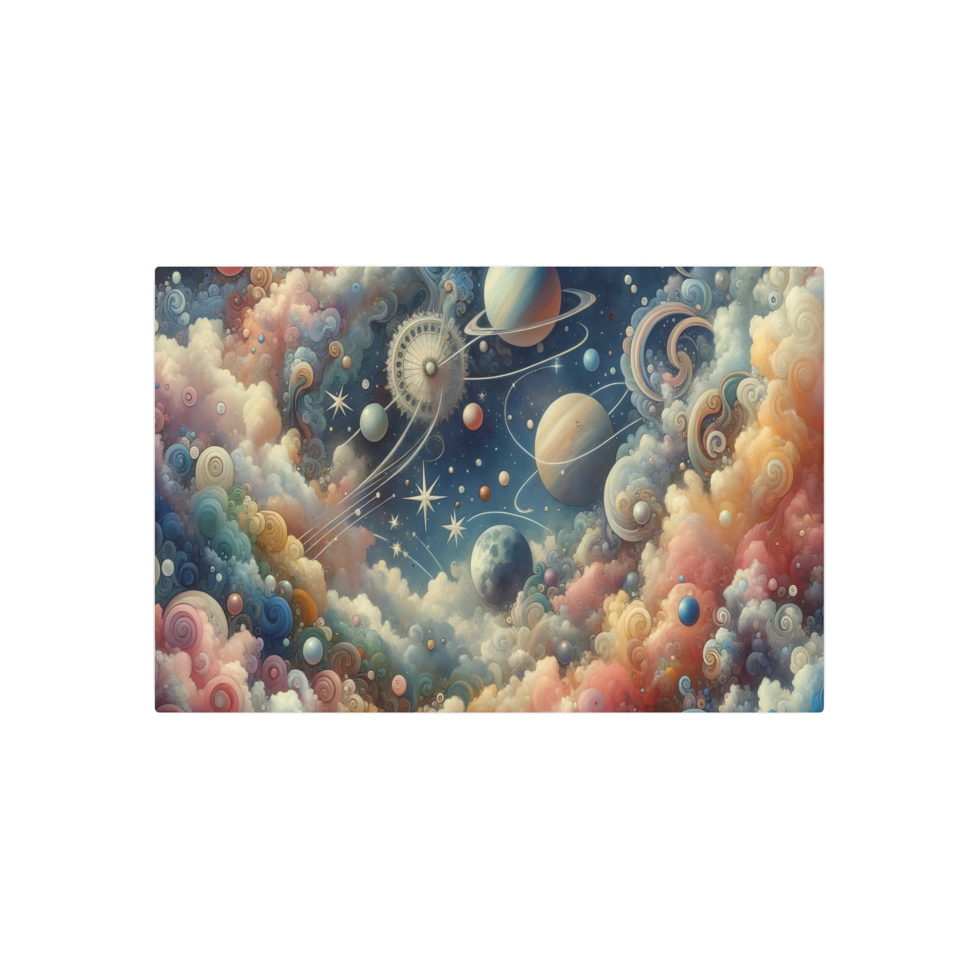 Metal Poster Art | "Rococo Western Art Style - Celestial Bodies Themed Painting Featuring Stars, Planets, and Galaxies" - Metal Poster Art 36″ x 24″ (Horizontal) 0.12''