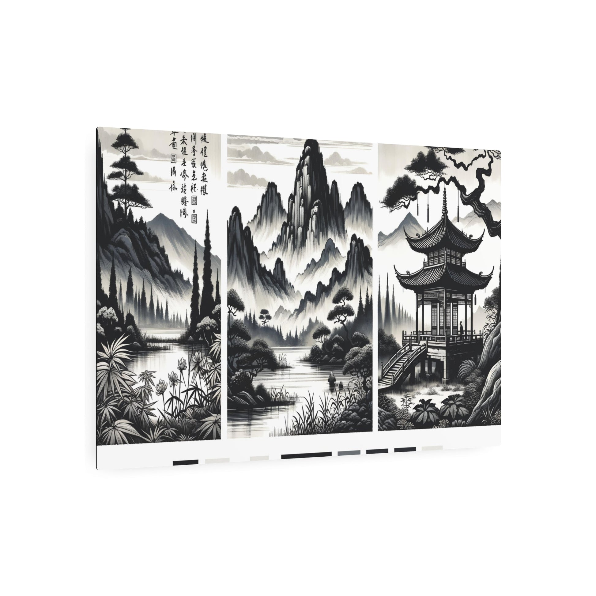 Metal Poster Art | "Traditional Chinese Landscape Illustration - Authentic Asian Art Styles in Chinese Landscape Sub - category" - Metal Poster Art 36″ x 24″ (Horizontal) 0.12''