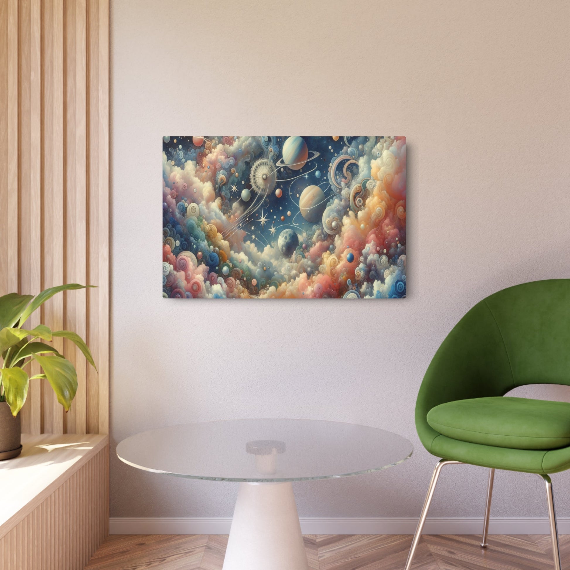 Metal Poster Art | "Rococo Western Art Style - Celestial Bodies Themed Painting Featuring Stars, Planets, and Galaxies" - Metal Poster Art 36″ x 24″ (Horizontal) 0.12''