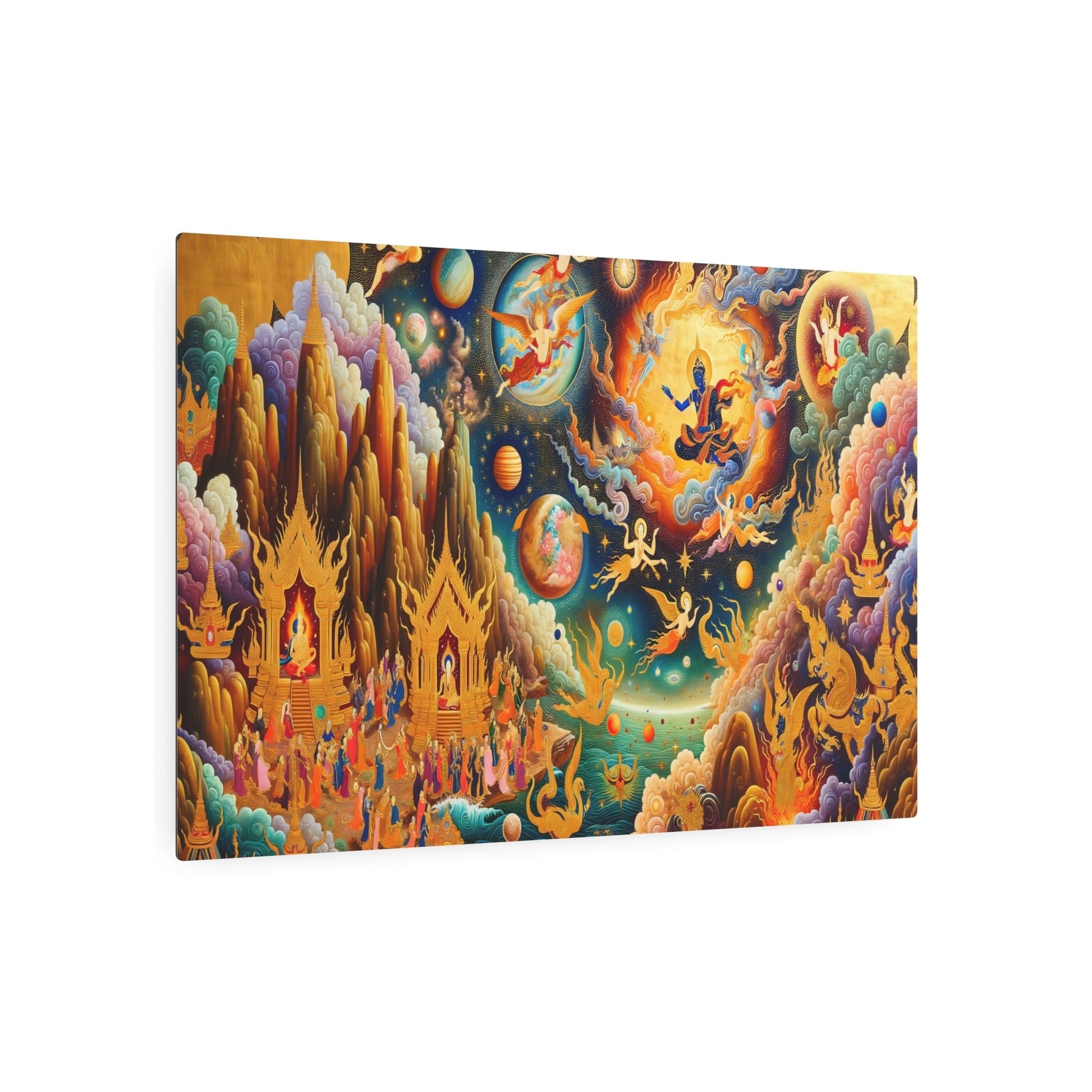 Metal Poster Art | "Tibetan Thangka Painting - Celestial Bodies Inspired Artwork in Traditional Asian Art Style" - Metal Poster Art 36″ x 24″ (Horizontal) 0.12''