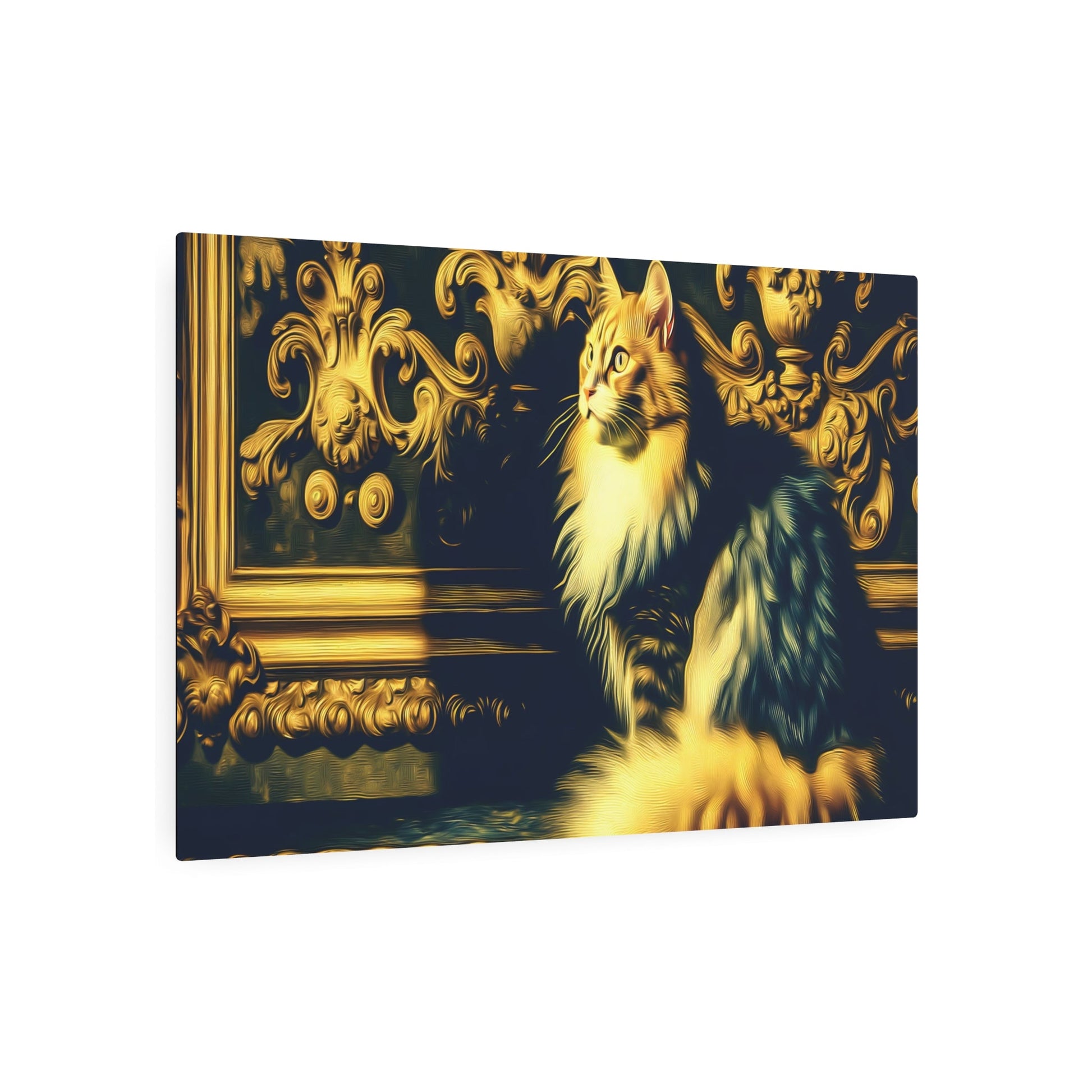Metal Poster Art | "Baroque Art Inspired Royal Cat Image - Western Styles with Dramatic Lighting and Opulent Decoration" - Metal Poster Art 36″ x 24″ (Horizontal) 0.12''