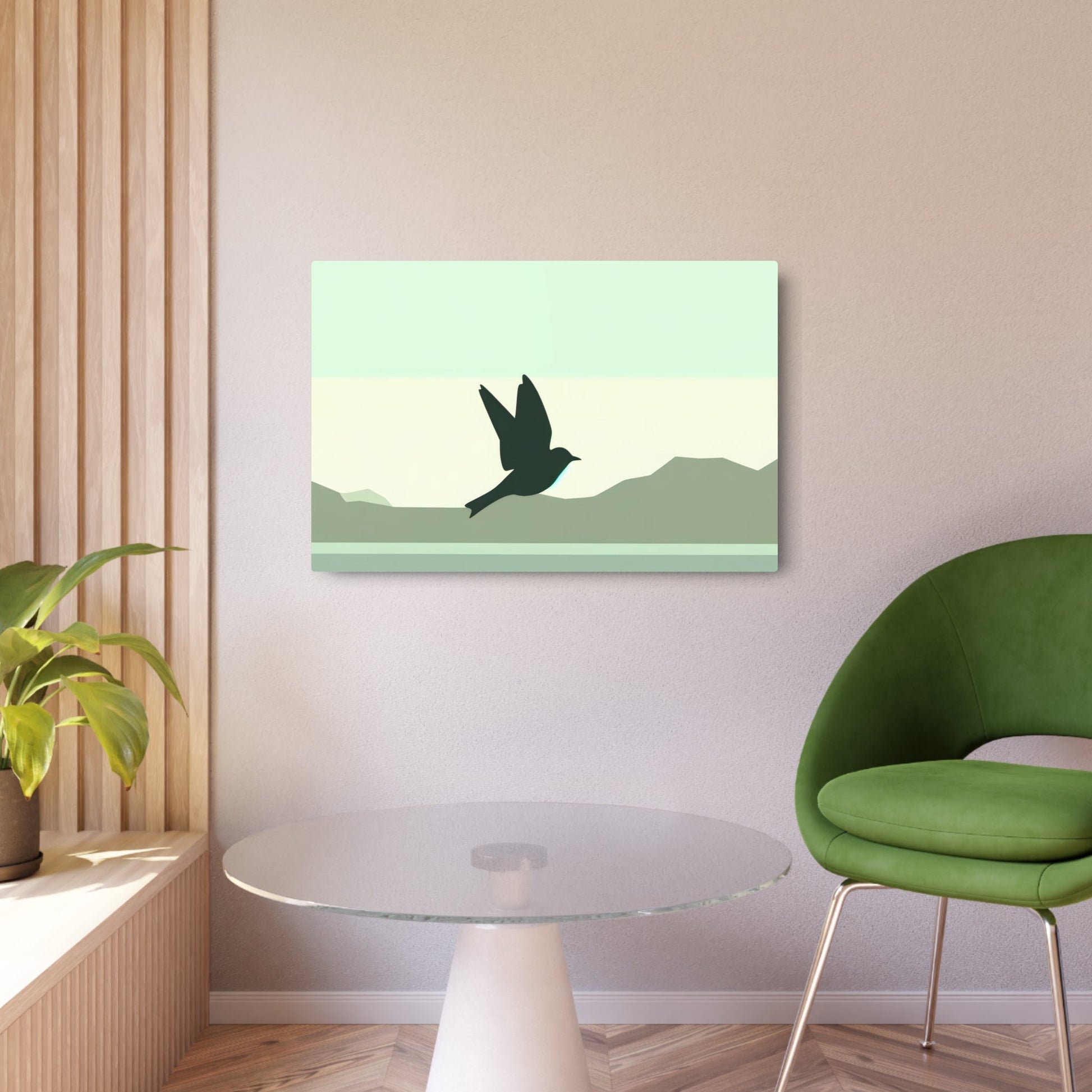 Metal Poster Art | "Minimalist Bird Art - Modern & Contemporary Style Minimalism Design in Simple Shapes and Colors" - Metal Poster Art 36″ x 24″ (Horizontal) 0.12''