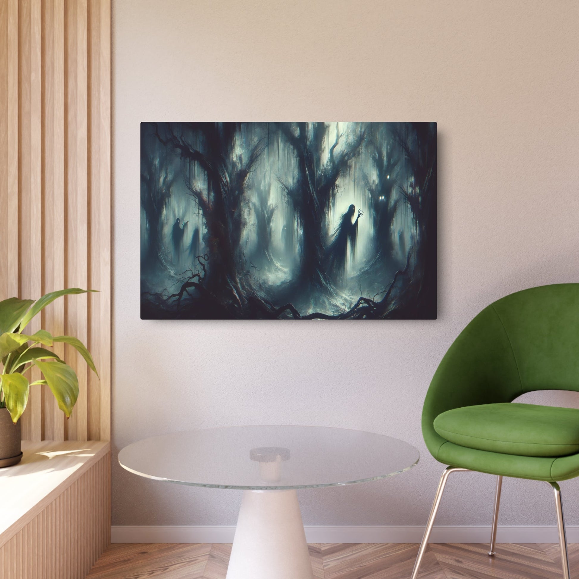 Metal Poster Art | "Abstract Expressionism Art - Modern Contemporary Spooky Haunted Forest Scene" - Metal Poster Art 36″ x 24″ (Horizontal) 0.12''