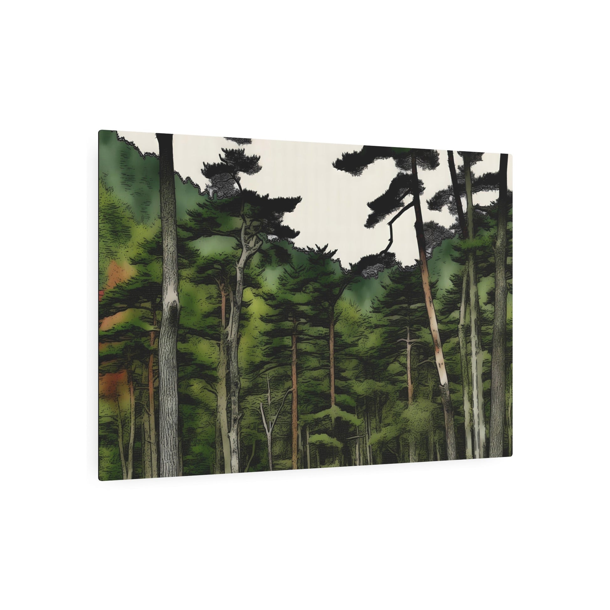 Metal Poster Art | "Korean Joseon Dynasty-Inspired Artwork - Vividly Detailed Trees and Lush Forests of Korea - Asian Art Styles Collection" - Metal Poster Art 36″ x 24″ (Horizontal) 0.12''