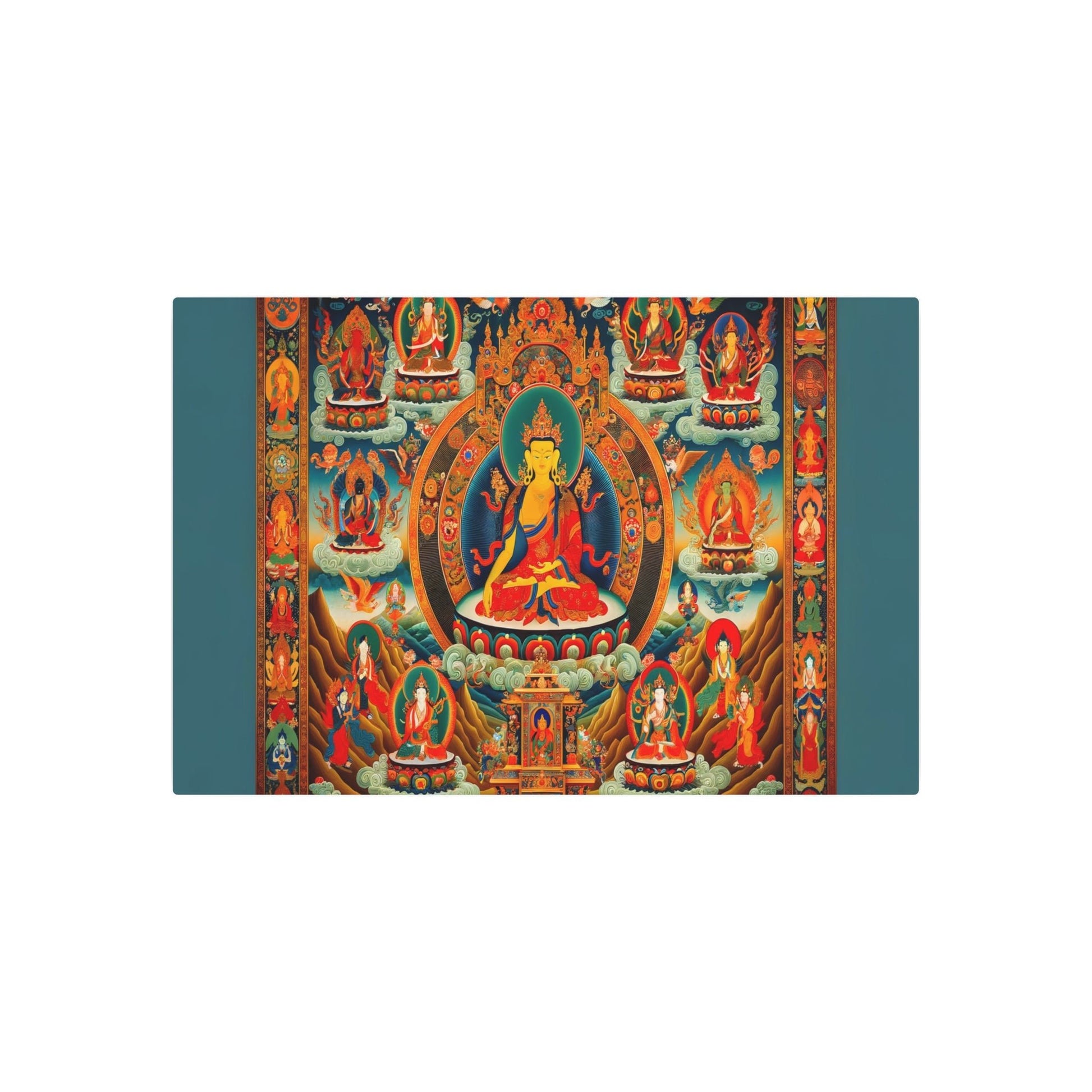 Metal Poster Art | "Traditional Tibetan Thangka Painting Visualization: Brightly Colored Symbolic Figures in Asian Art Styles" - Metal Poster Art 36″ x 24″ (Horizontal) 0.12''