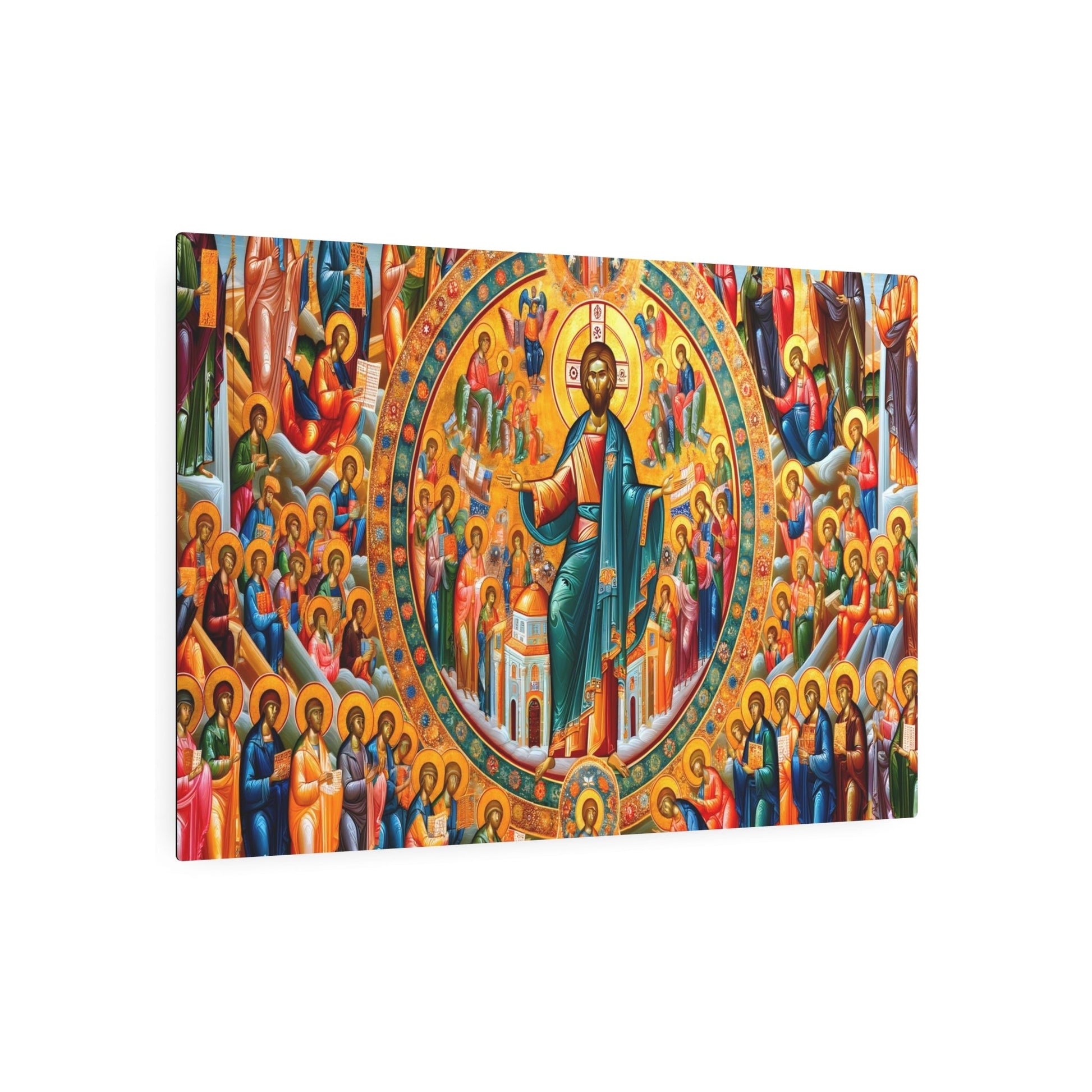 "Byzantine Style Art Piece: Gold Accented Rich Colors and Flat Figures in Religious Themes" - Metal Poster Art 36″ x 24″ (Horizontal) 0.12''