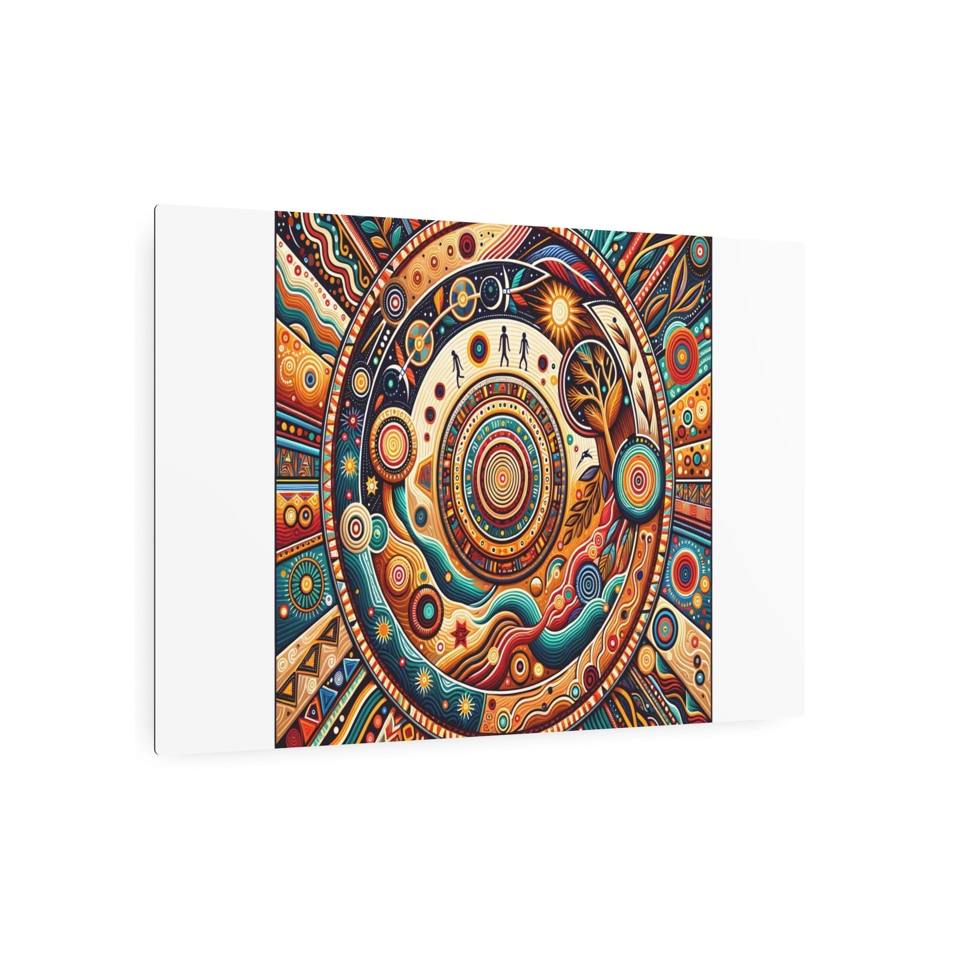 Metal Poster Art | "Vivid Aboriginal Artwork from Australia - Traditional Geometric Shapes and Patterns representing Dreamtime Stories - Non-Western Global Styles, Australian Aboriginal Art" - Metal Poster Art 36″ x 24″ (Horizontal) 0.12''