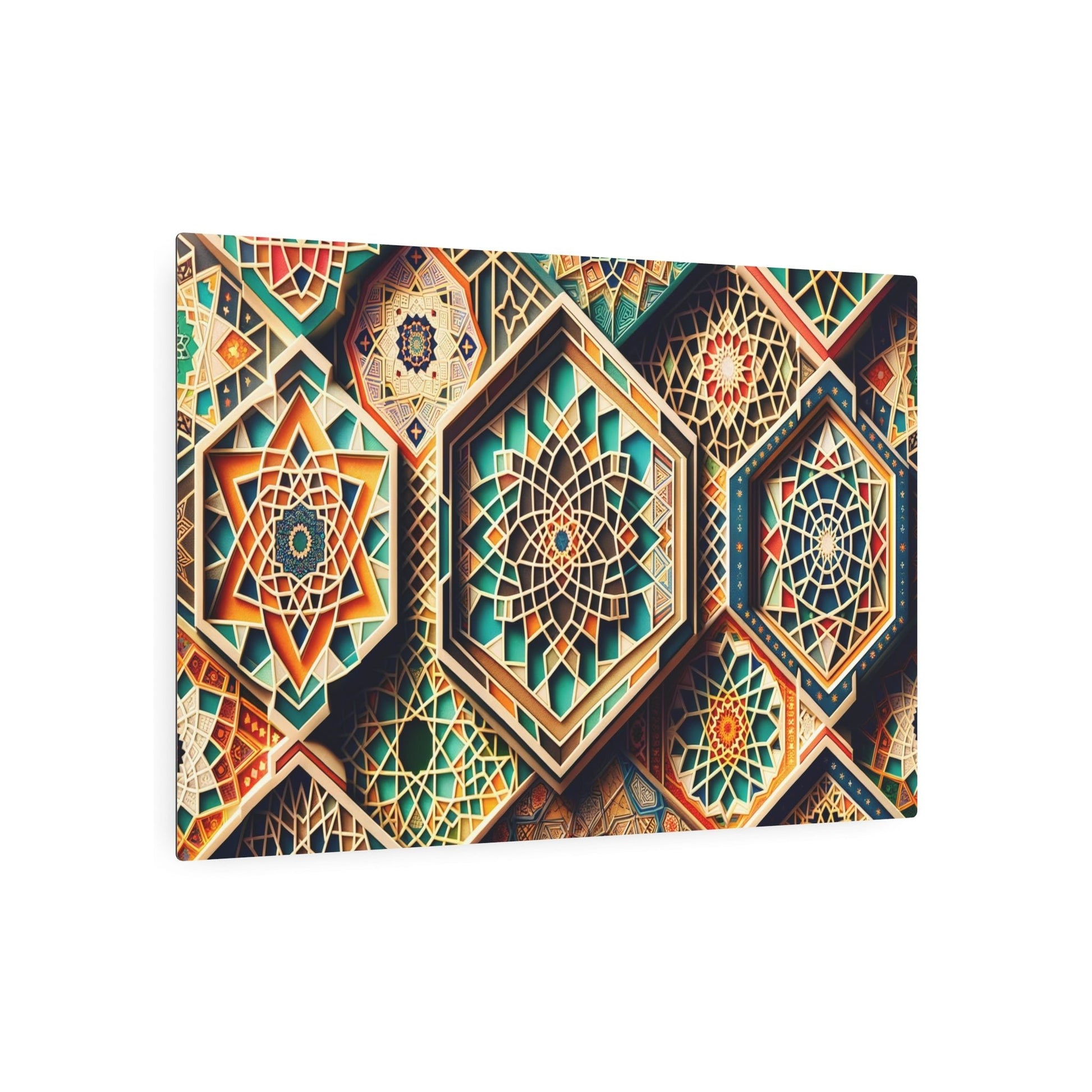 "Vibrant Islamic Geometric Patterns: Uniting Mathematical Balance & Moroccan Design in Non-Western Art" - Metal Poster Art 36″ x 24″ (Horizontal) 0.12''