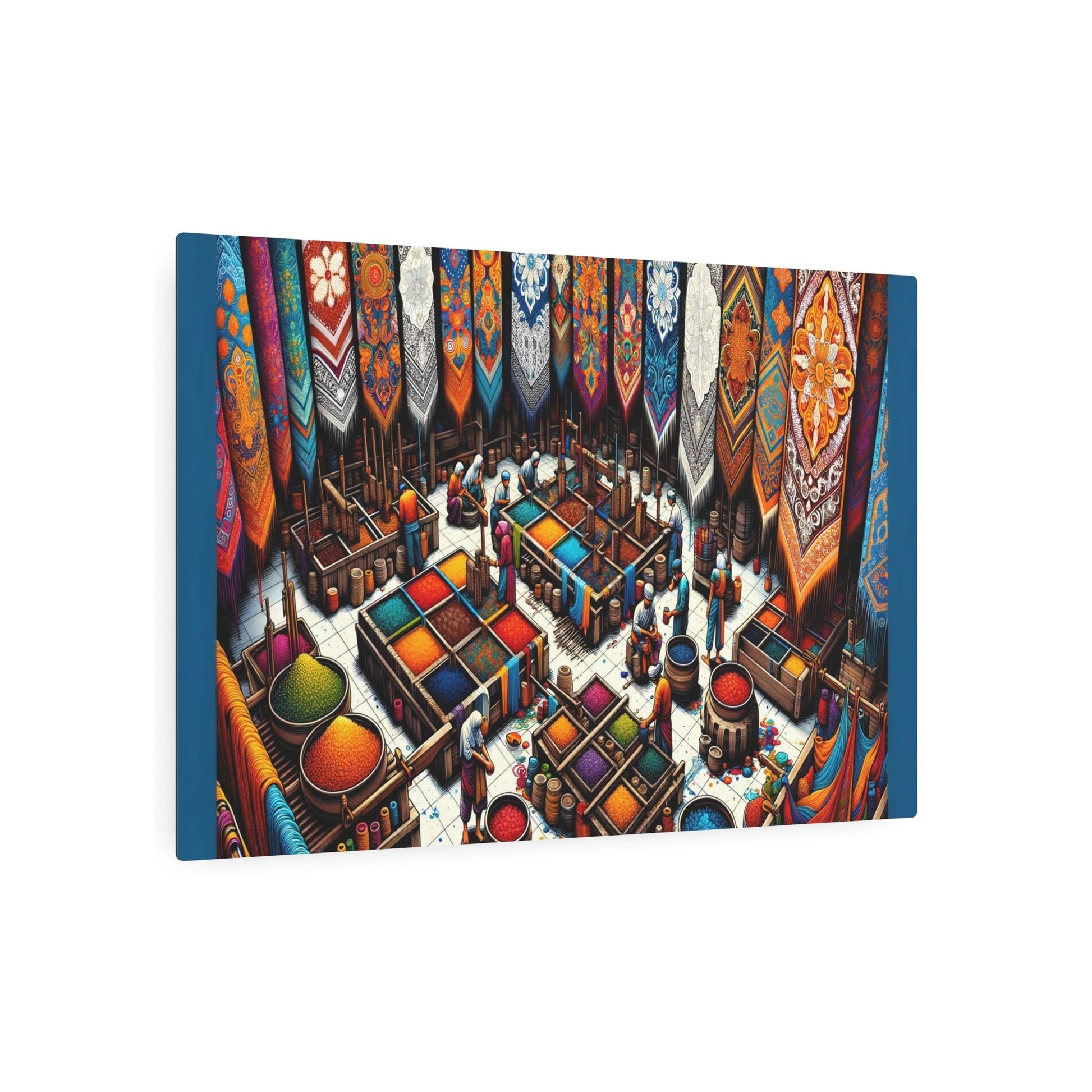 "Vibrant Indonesian Batik Art - Traditional Scene with Intricate Patterns in Global Styles Collection" - Metal Poster Art 36″ x 24″ (Horizontal) 0.12''