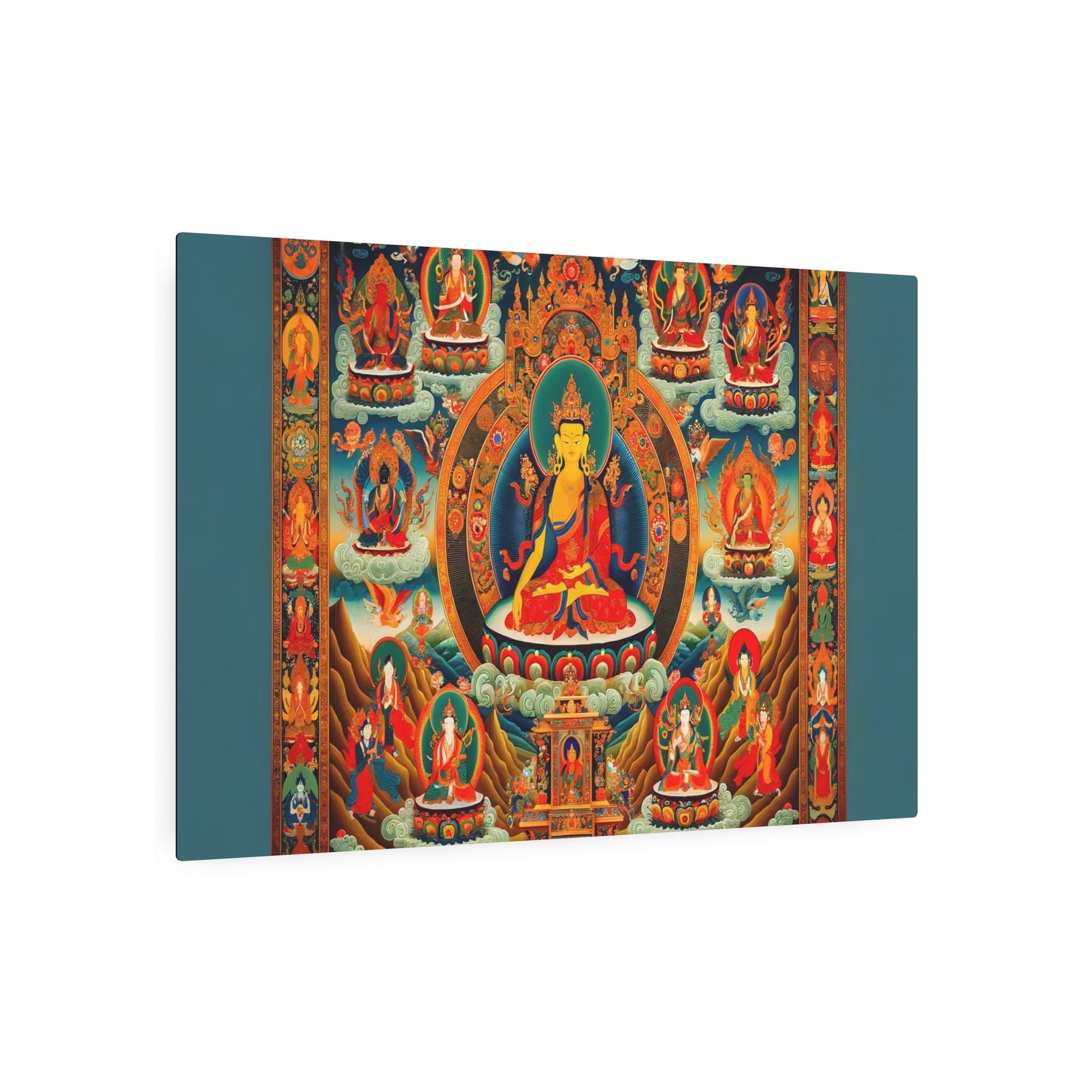 Metal Poster Art | "Traditional Tibetan Thangka Painting Visualization: Brightly Colored Symbolic Figures in Asian Art Styles" - Metal Poster Art 36″ x 24″ (Horizontal) 0.12''