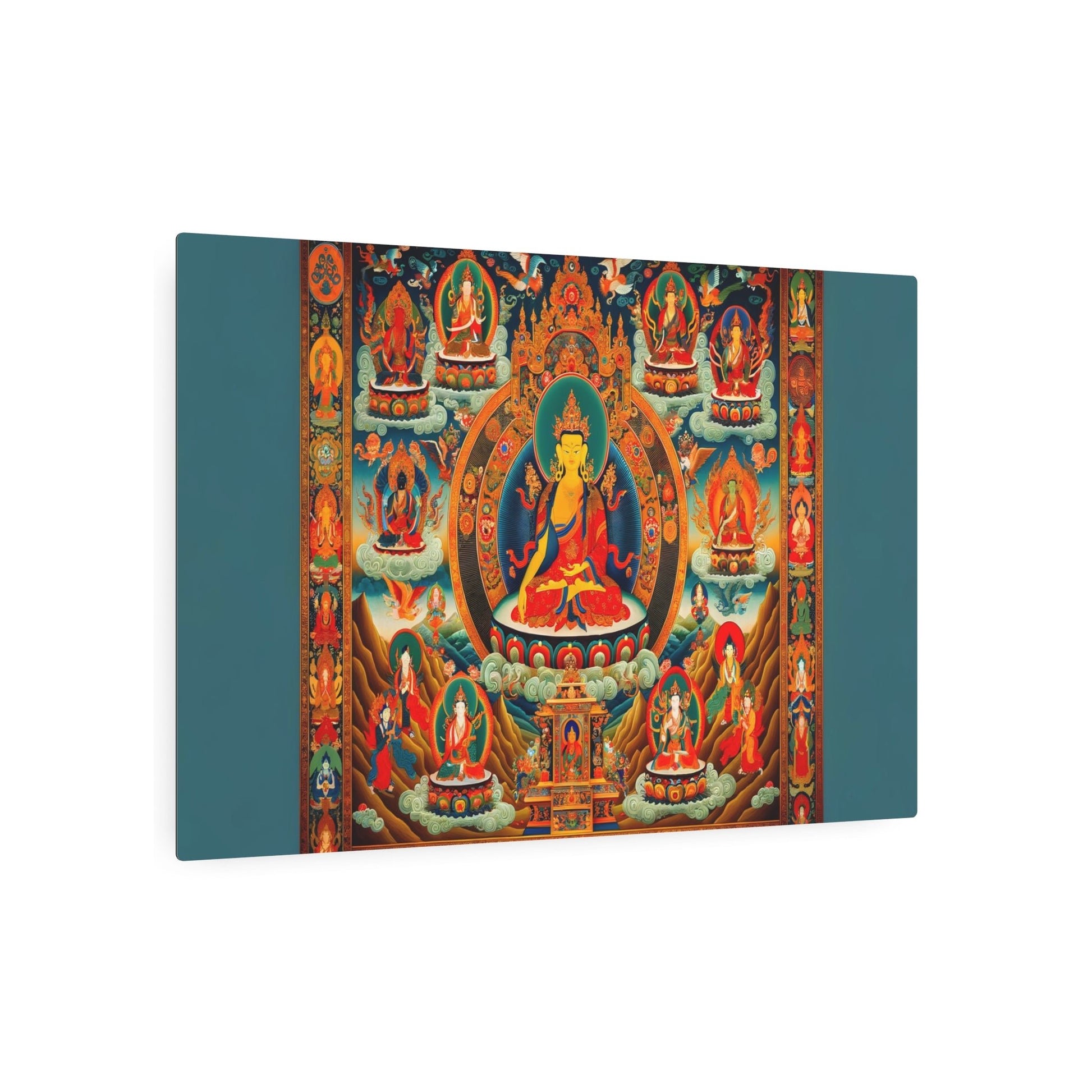 Metal Poster Art | "Traditional Tibetan Thangka Painting Visualization: Brightly Colored Symbolic Figures in Asian Art Styles" - Metal Poster Art 36″ x 24″ (Horizontal) 0.12''