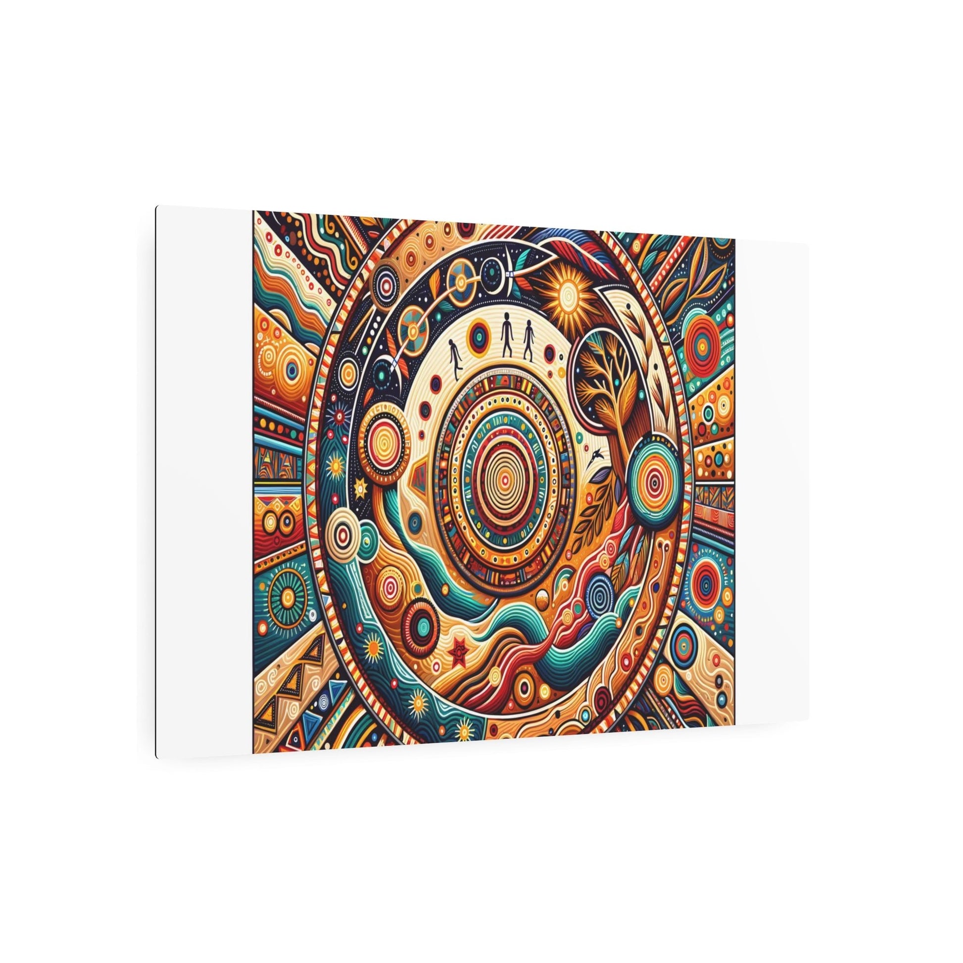 Metal Poster Art | "Vivid Aboriginal Artwork from Australia - Traditional Geometric Shapes and Patterns representing Dreamtime Stories - Non-Western Global Styles, Australian Aboriginal Art" - Metal Poster Art 36″ x 24″ (Horizontal) 0.12''