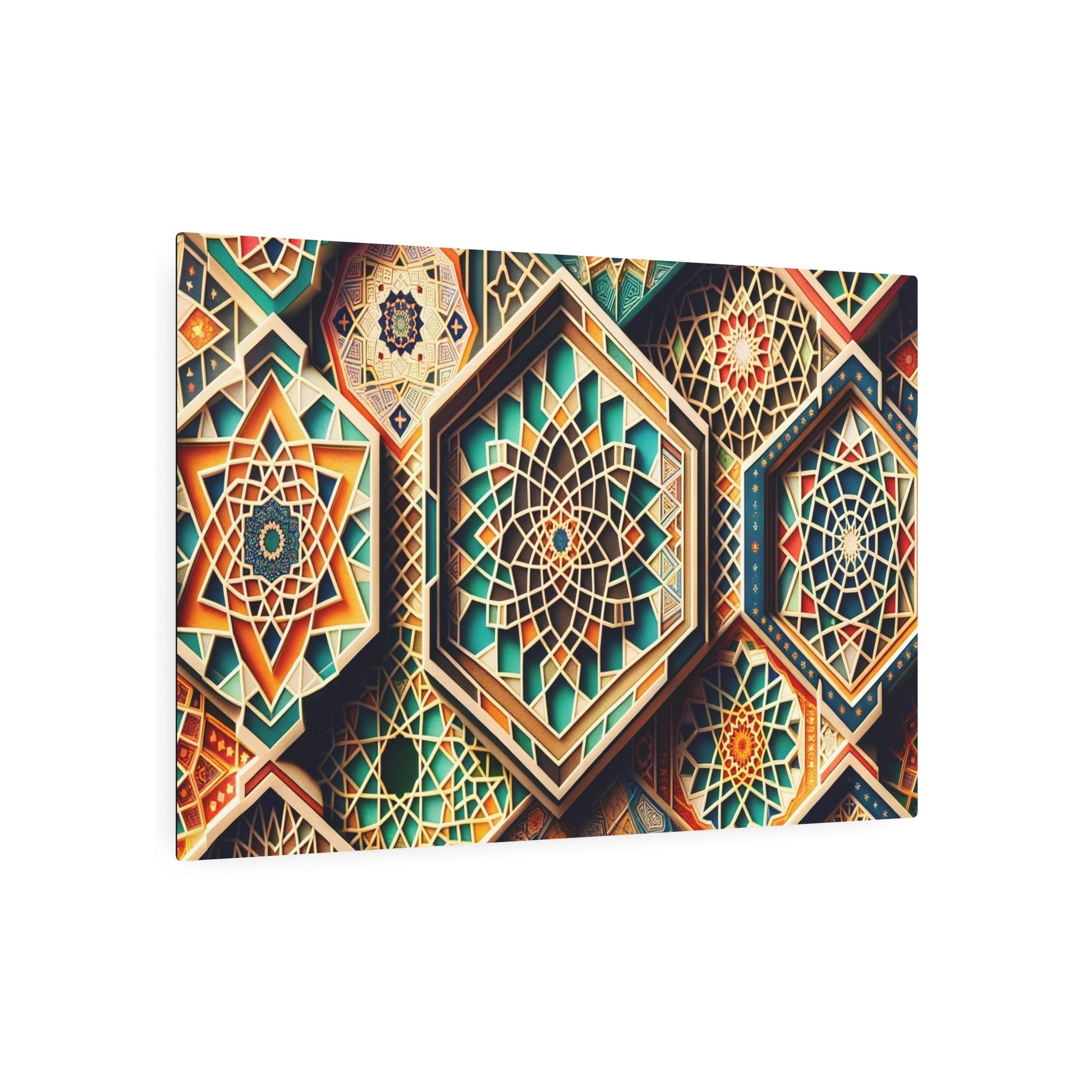 "Vibrant Islamic Geometric Patterns: Uniting Mathematical Balance & Moroccan Design in Non-Western Art" - Metal Poster Art 36″ x 24″ (Horizontal) 0.12''