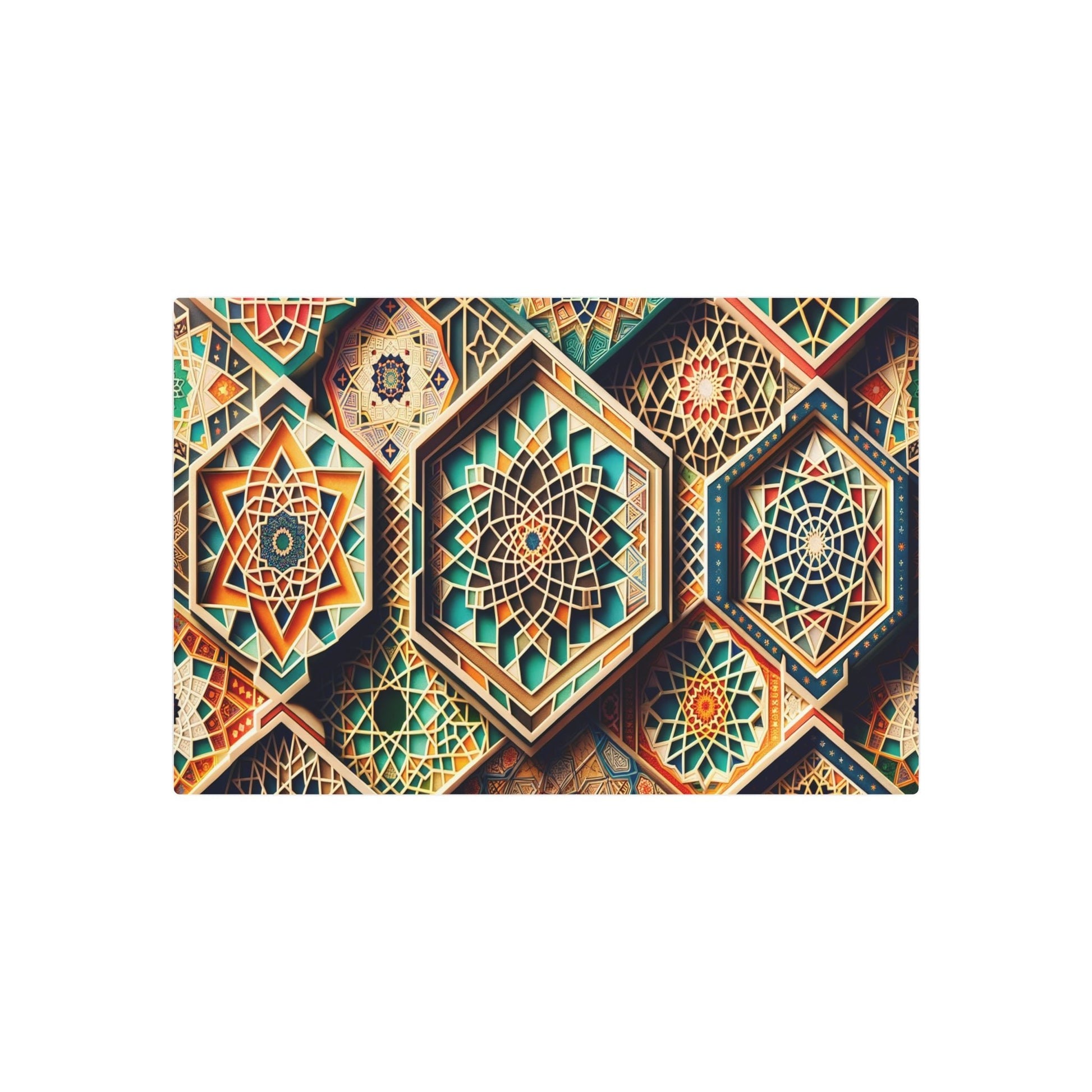 "Vibrant Islamic Geometric Patterns: Uniting Mathematical Balance & Moroccan Design in Non-Western Art" - Metal Poster Art 30″ x 20″ (Horizontal) 0.12''