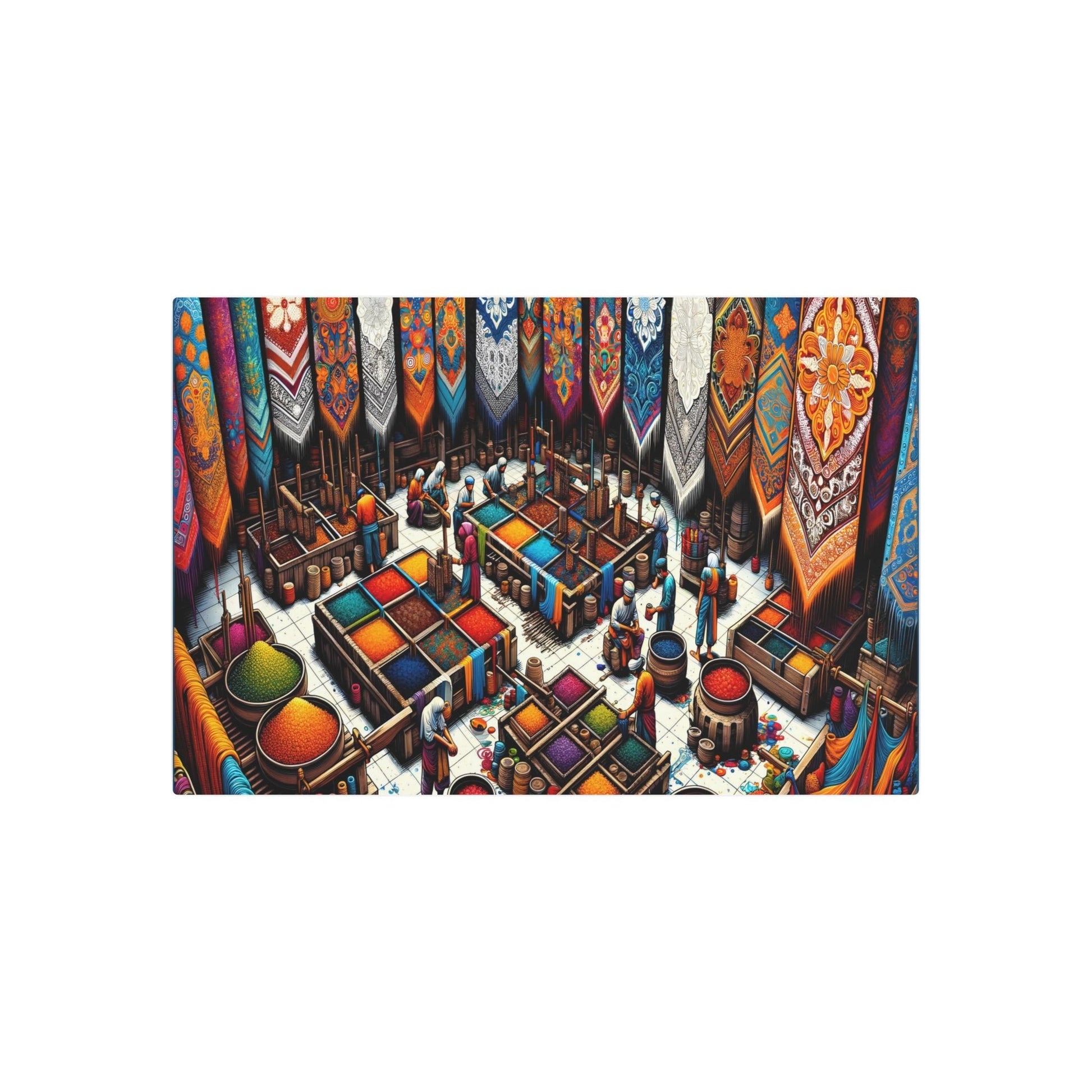 "Vibrant Indonesian Batik Art - Traditional Scene with Intricate Patterns in Global Styles Collection" - Metal Poster Art 36″ x 24″ (Horizontal) 0.12''