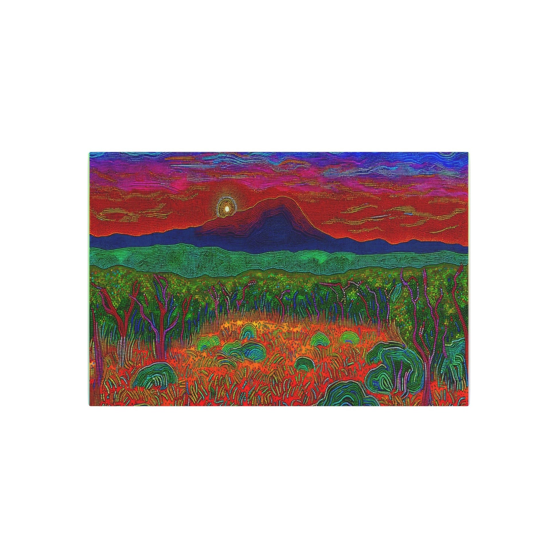 Metal Poster Art | "Vibrant Aboriginal Dot Painting Artwork: Australian Landscape in Non-Western & Global Styles" - Metal Poster Art 36″ x 24″ (Horizontal) 0.12''