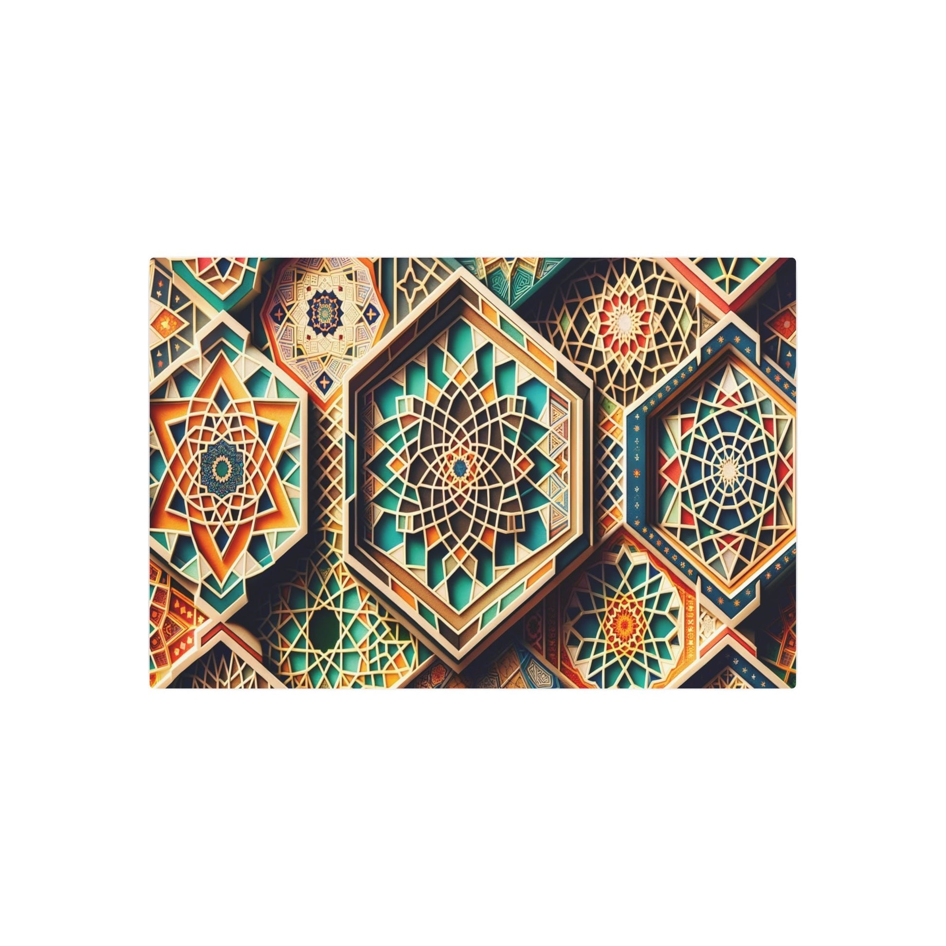 "Vibrant Islamic Geometric Patterns: Uniting Mathematical Balance & Moroccan Design in Non-Western Art" - Metal Poster Art 36″ x 24″ (Horizontal) 0.12''