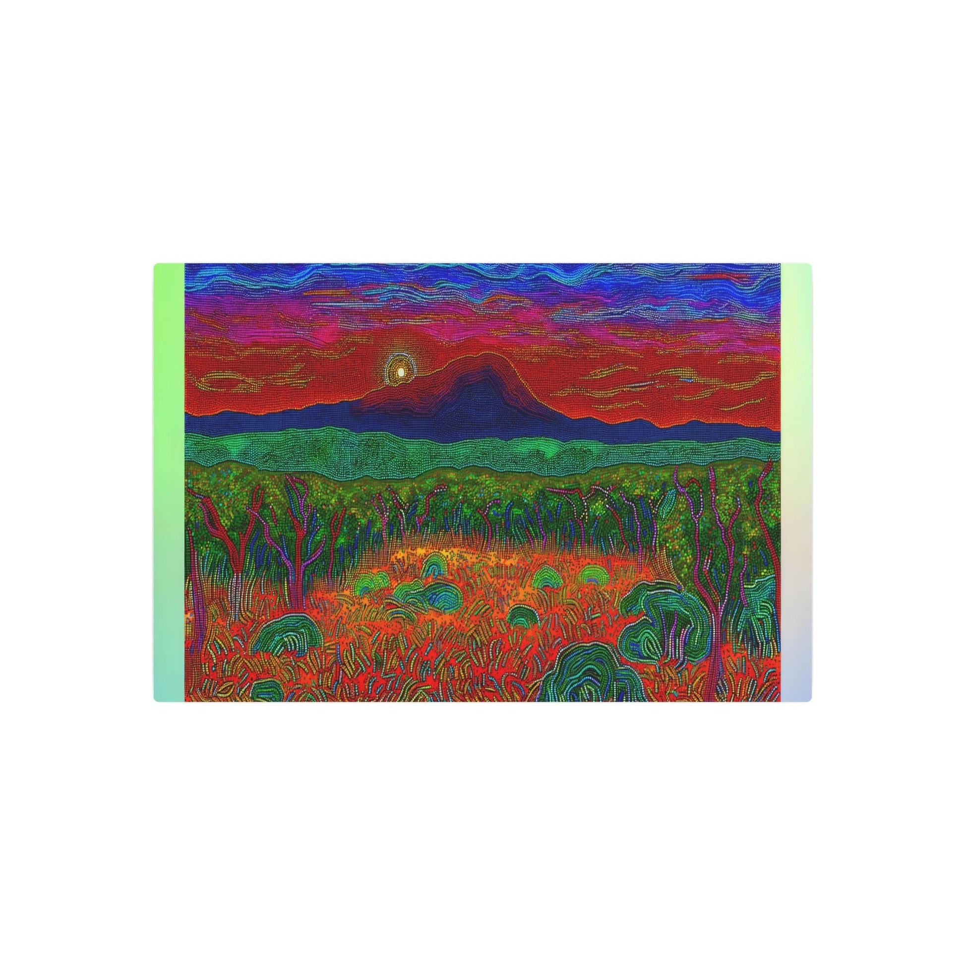 Metal Poster Art | "Vibrant Aboriginal Dot Painting Artwork: Australian Landscape in Non-Western & Global Styles" - Metal Poster Art 30″ x 20″ (Horizontal) 0.12''