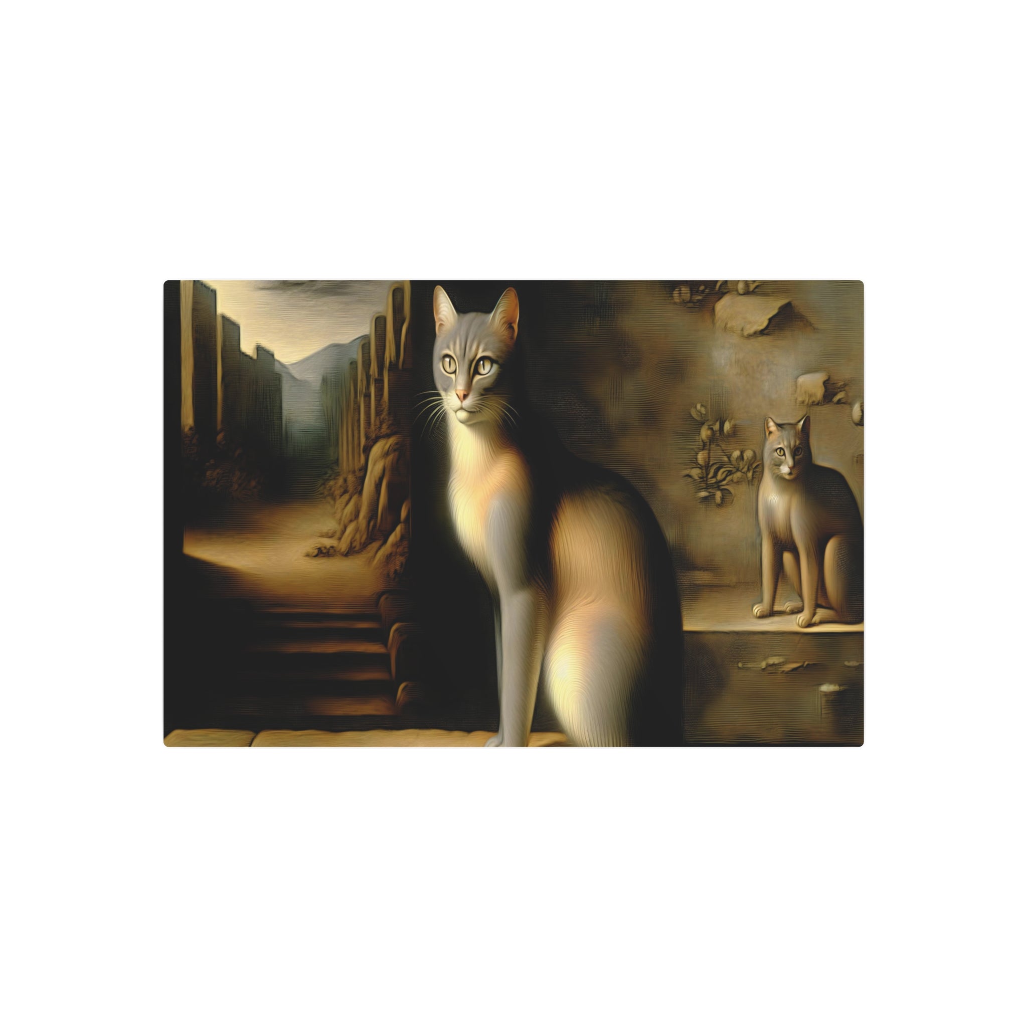 Metal Poster Art | "Renaissance Style Cat Portrait - Western Art Styles, Renaissance Inspired Feline Artwork" - Metal Poster Art 30″ x 20″ (Horizontal) 0.12''
