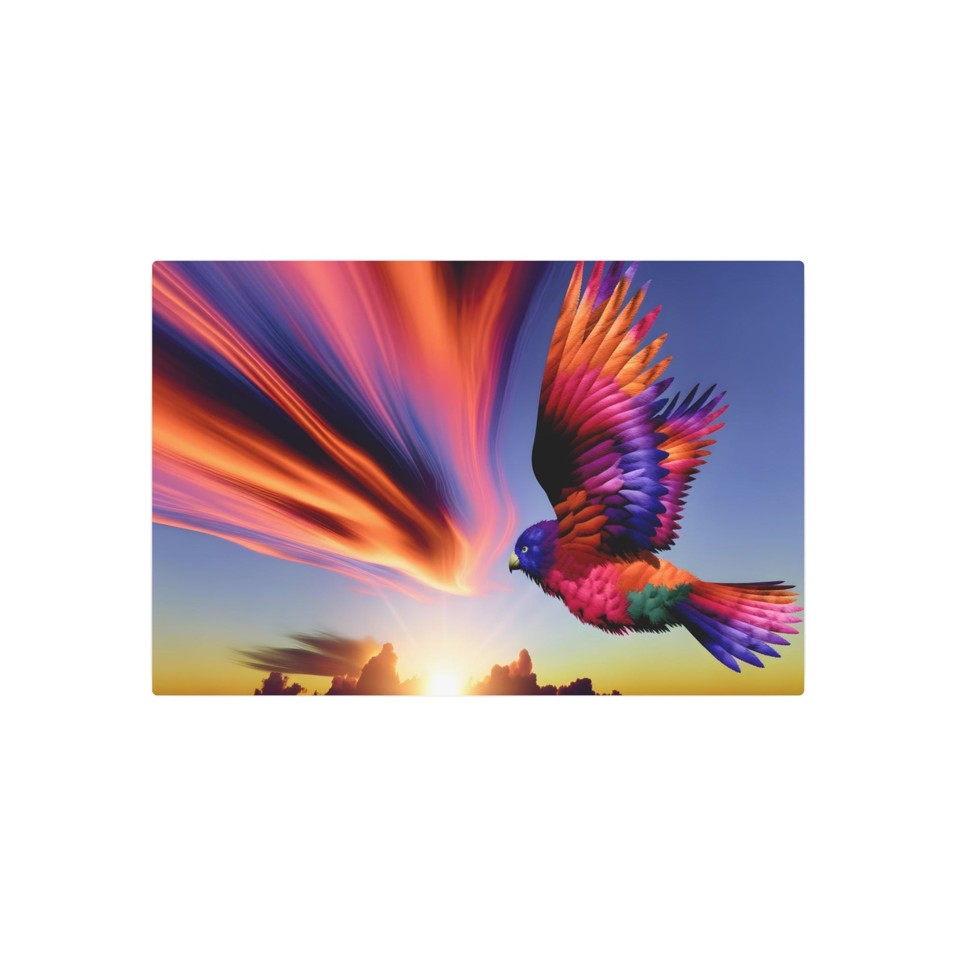 Metal Poster Art | "Vibrant and Graceful Bird Soaring at Sunset - Modern Digital Art in Contemporary Style with Realistic and Fantasy Elements" - Metal Poster Art 30″ x 20″ (Horizontal) 0.12''